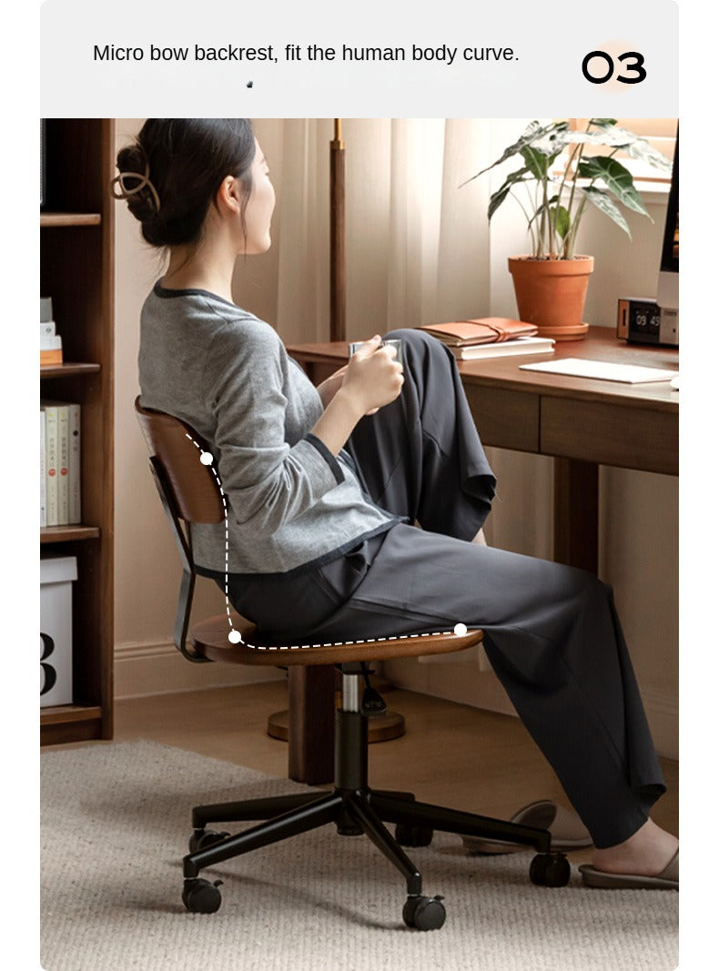 Modern Oak Solid Wood Lift & Swivel Office Chair - Ergonomic Rotatable Computer Desk Chair for Home & Office Workspace