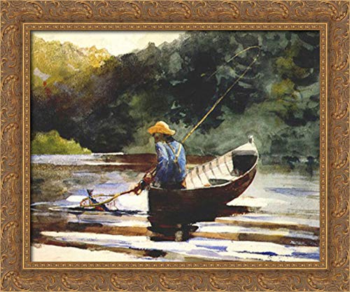 Winslow Homer Boy Fishing 24x20 Gold Ornate Wood Framed Canvas Art - Perfect for Living Room, Bedroom, or Office Wall Decor