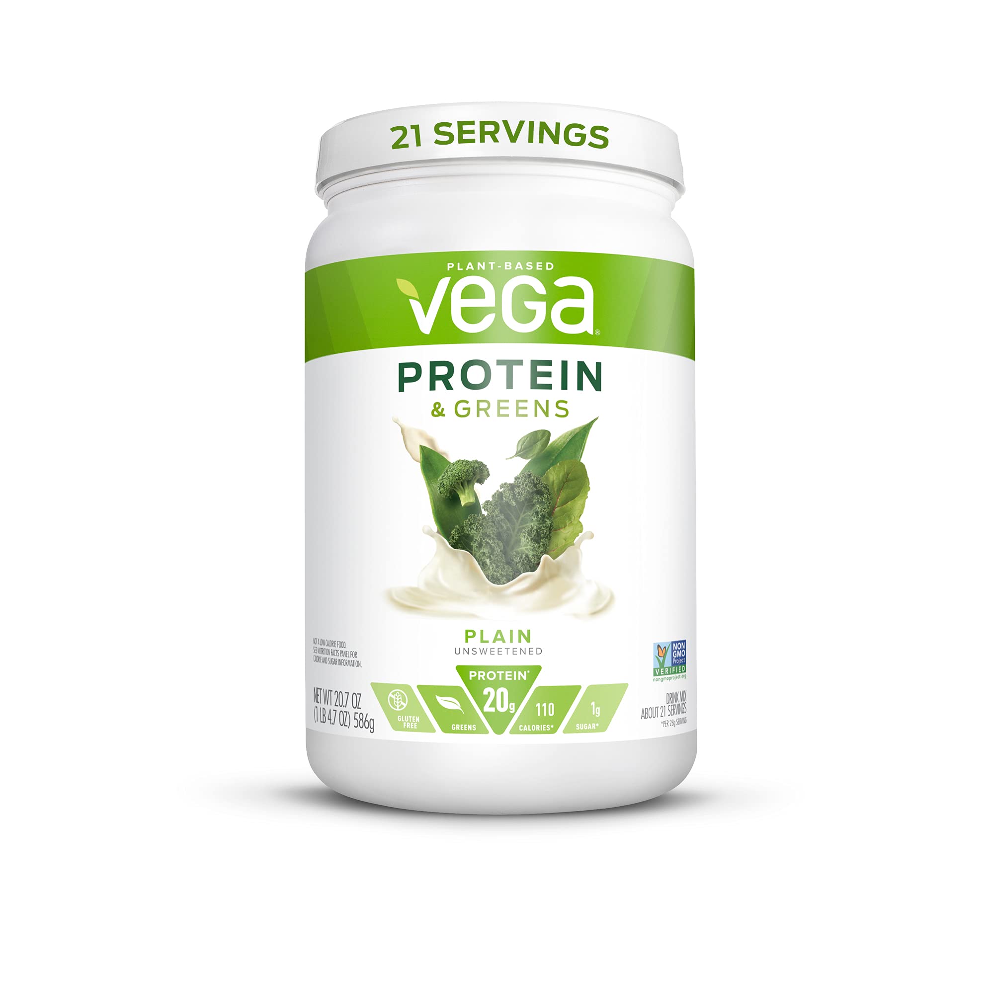 Vega Protein and Greens Vegan Protein Powder - 20g Plant-Based Protein, Low Carb, Keto, Dairy Free, Gluten Free, Non GMO - Pea Protein for Men & Women - 1.3lb (21 Servings) - Perfect for Post-Workout Recovery & Meal Replacement