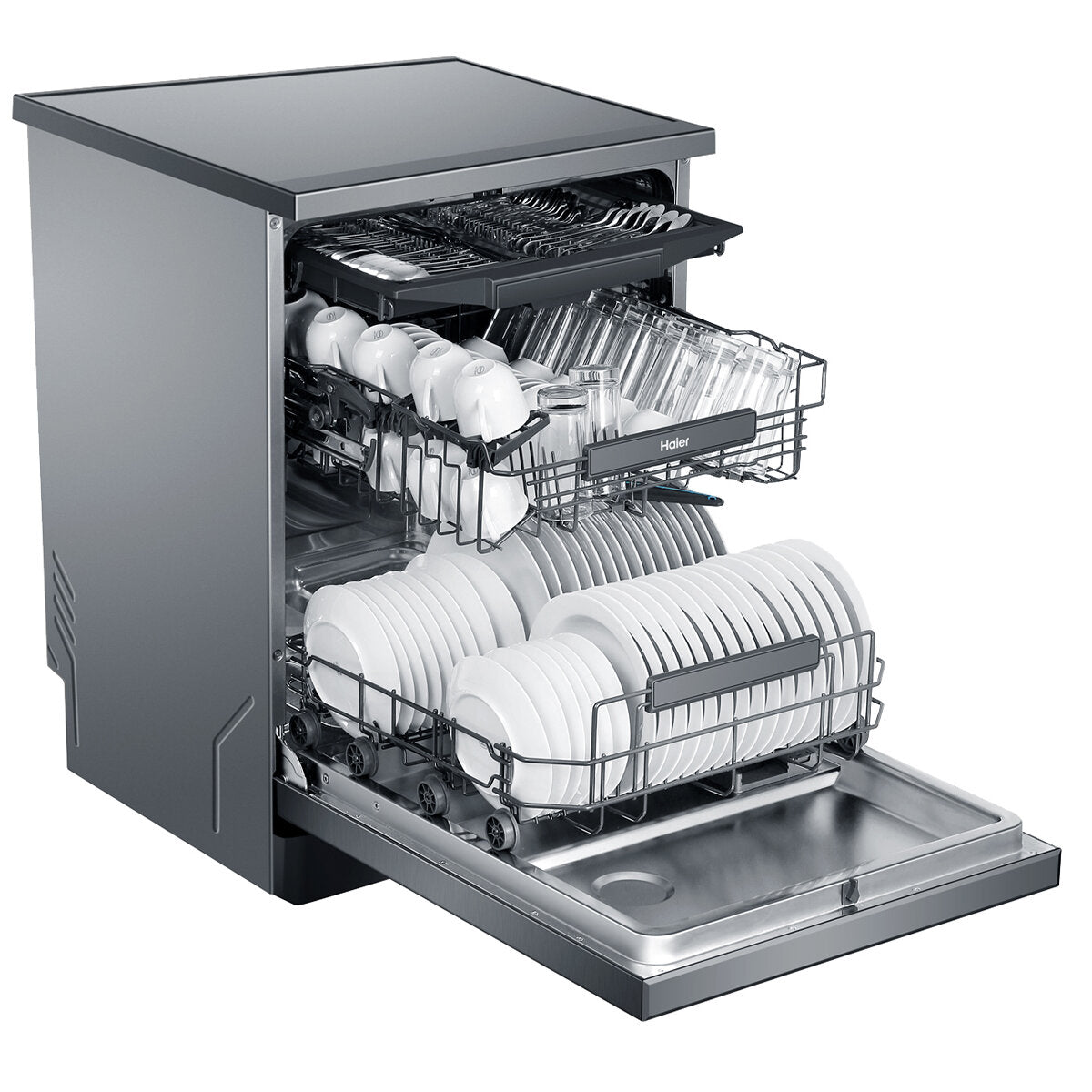 Haier 600 Series Freestanding Dishwasher with Steam Function - Stainless Steel HDW15F3S1 | Perfect for Large Families & Entertaining Guests