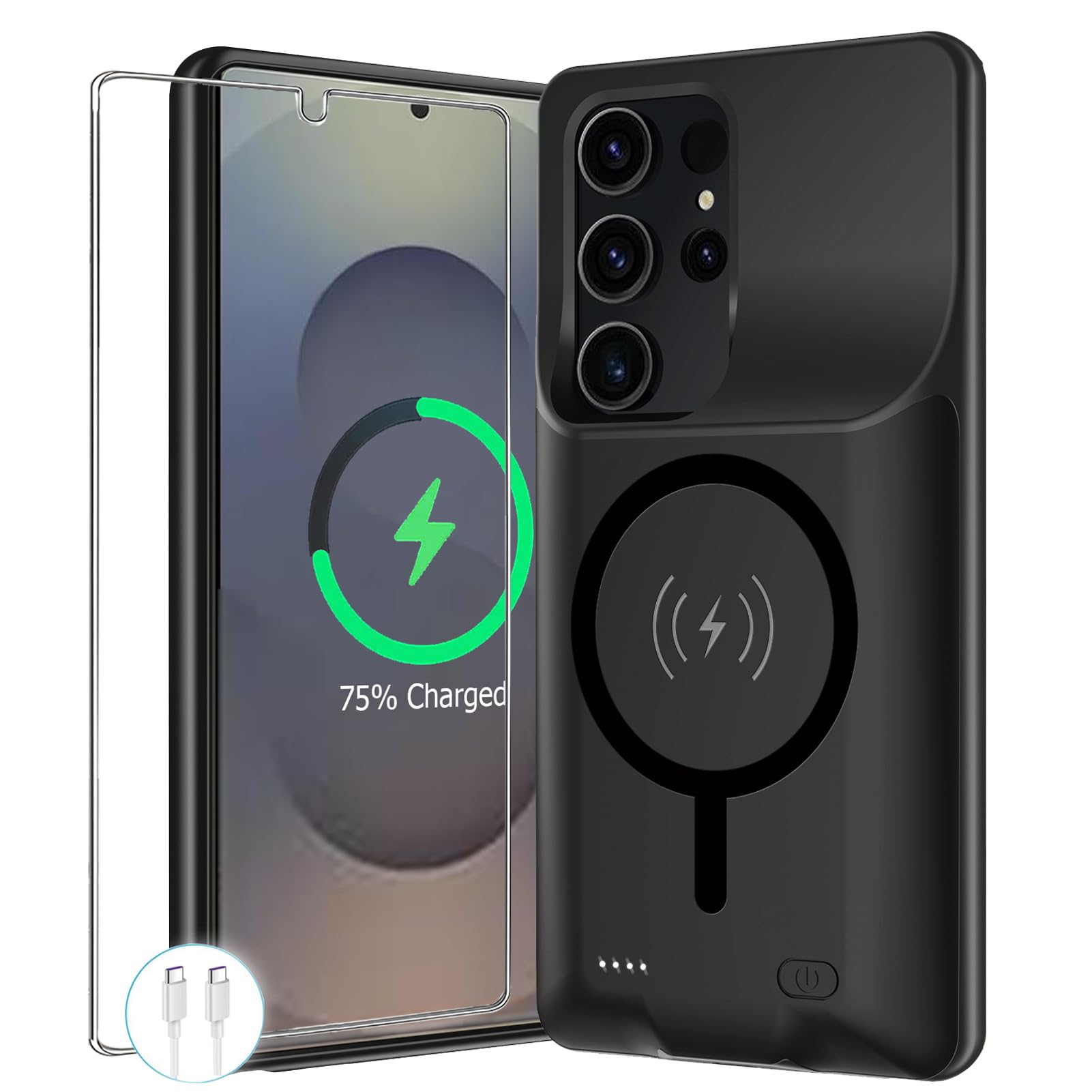 Galaxy S25 Ultra Battery Case 12000mAh - Wireless Charging Protective Case Compatible with Samsung Galaxy S25 Ultra 5G (2025 Model, 6.9 Inch) - Portable Extended Battery Pack Charger (Black) | Perfect for Travel, Outdoor Activities & Daily Use