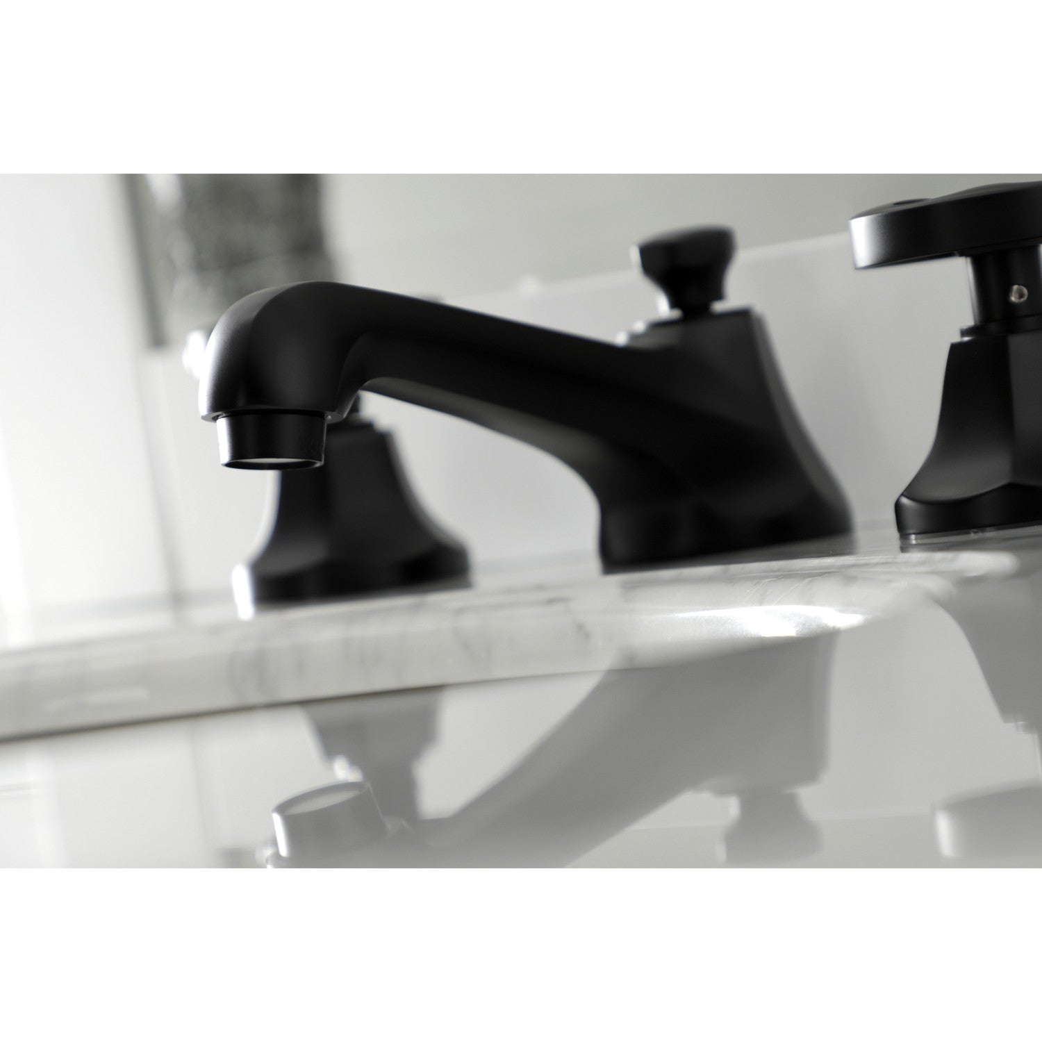 Belknap KS4460RX Matte Black Widespread Bathroom Faucet - 3 Hole Deck Mount with Brass Pop Up Drain - Perfect for Modern Bathroom Renovations and Luxury Home Upgrades