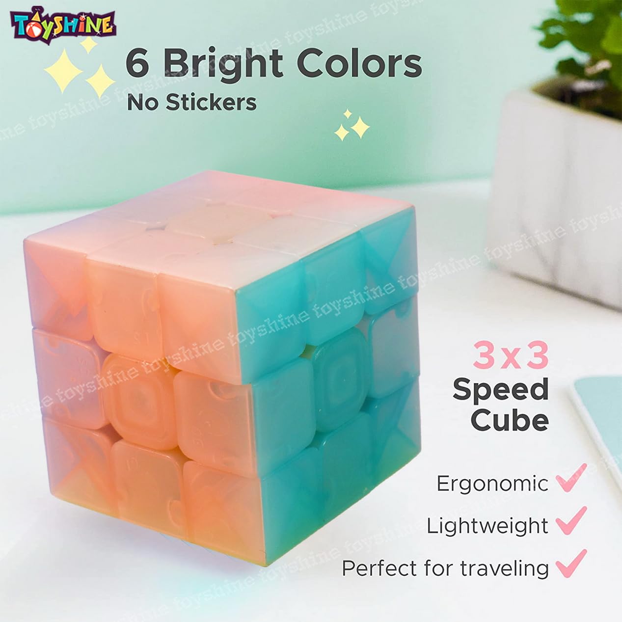Toyshine Qiyi 3x3 Jelly Speed Cube - Stickerless Magic Puzzle Cube for Kids & Adults - Brain Teaser Toy Gift for Stress Relief & Mental Exercise - Perfect for Office, Classroom, and Family Game Night