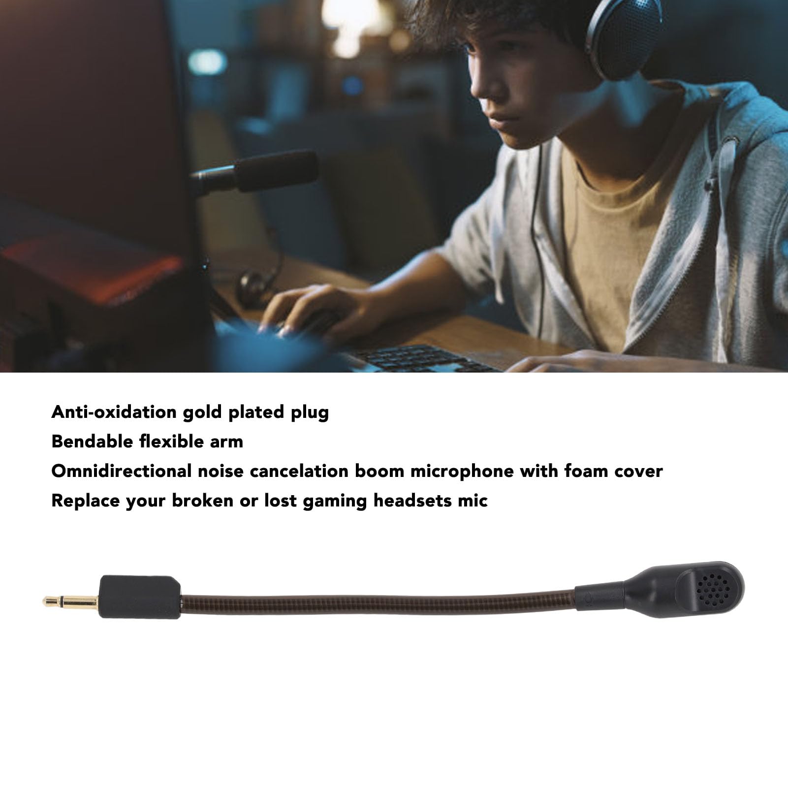 BlackShark V2 & V2 Pro Replacement Gaming Microphone - 3.5mm Detachable Noise Cancelling Mic with Foam Windscreen, Flexible Bendable Arm & 360° Rotation - Perfect for PC Gaming, Streaming & Discord Chat