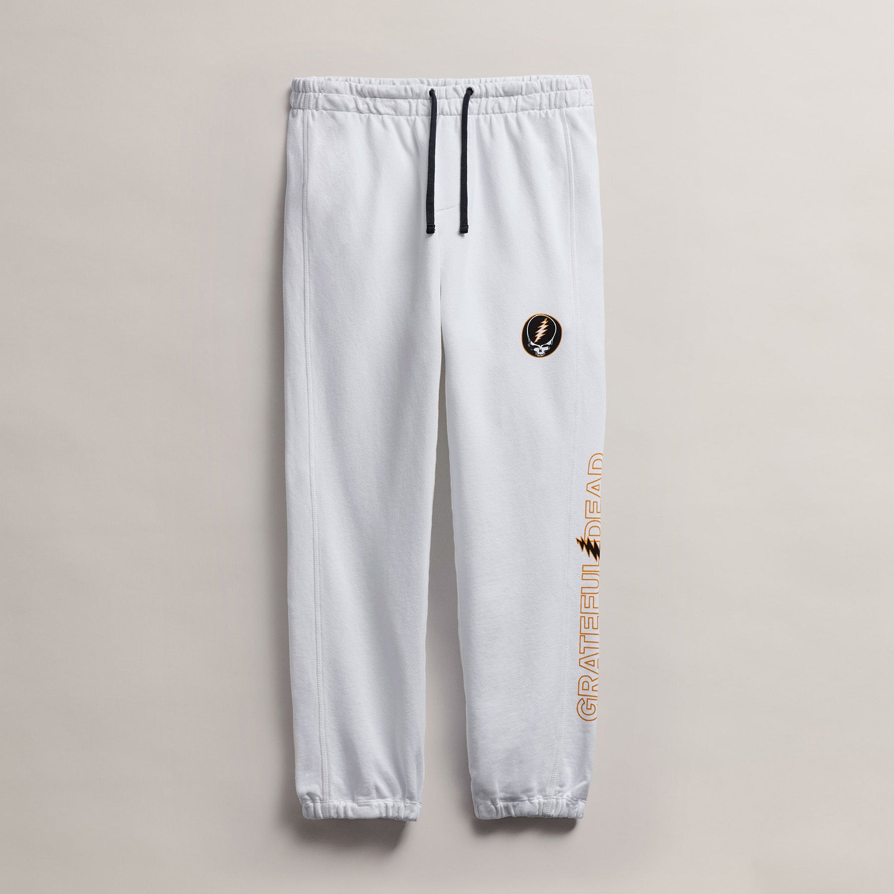 Grateful Dead Skull Men's Sweatpants - White/Cadmium - Comfortable Casual Lounge Pants for Relaxing at Home or Streetwear Fashion