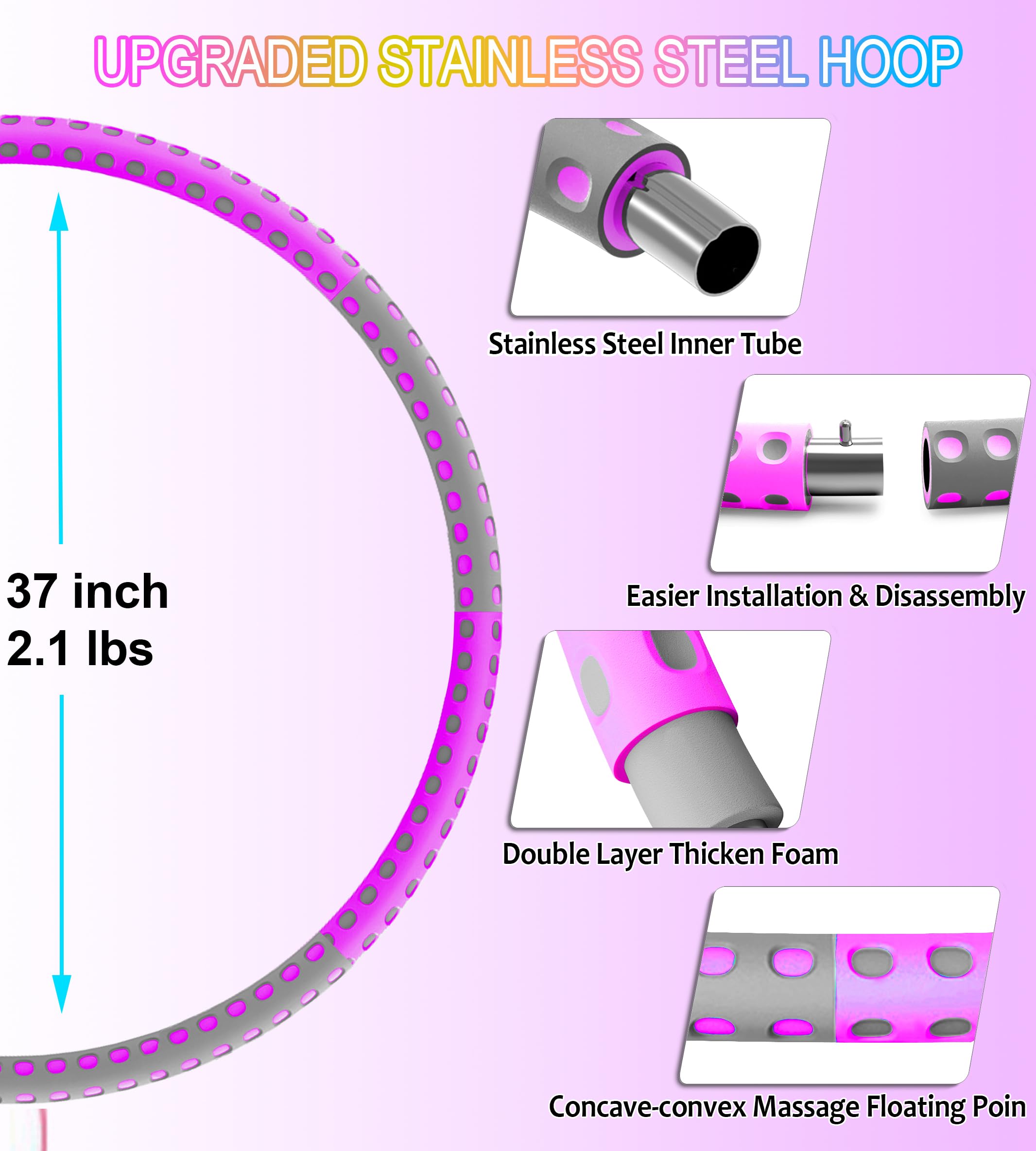 Adjustable Weighted Exercise Hoop for Adults - Stainless Steel Workout Hoop with Thick Soft Foam Padding - Professional Fitness Equipment for Weight Loss & Core Training - Perfect for Home Gym, Yoga, and Pilates Workouts