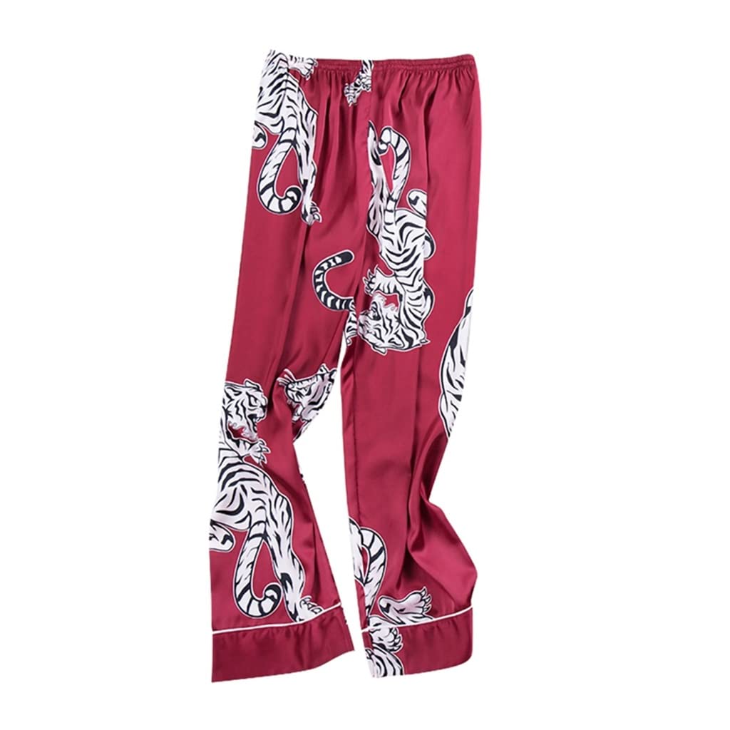 Men's Satin Sleep Pants - Soft Lounge Pajama Bottoms with Elegant Print - Comfortable Nightwear for Sleeping & Relaxing at Home (Color: Blue, Size: XL) - Perfect for Lounging, Bedtime & Vacation Wear