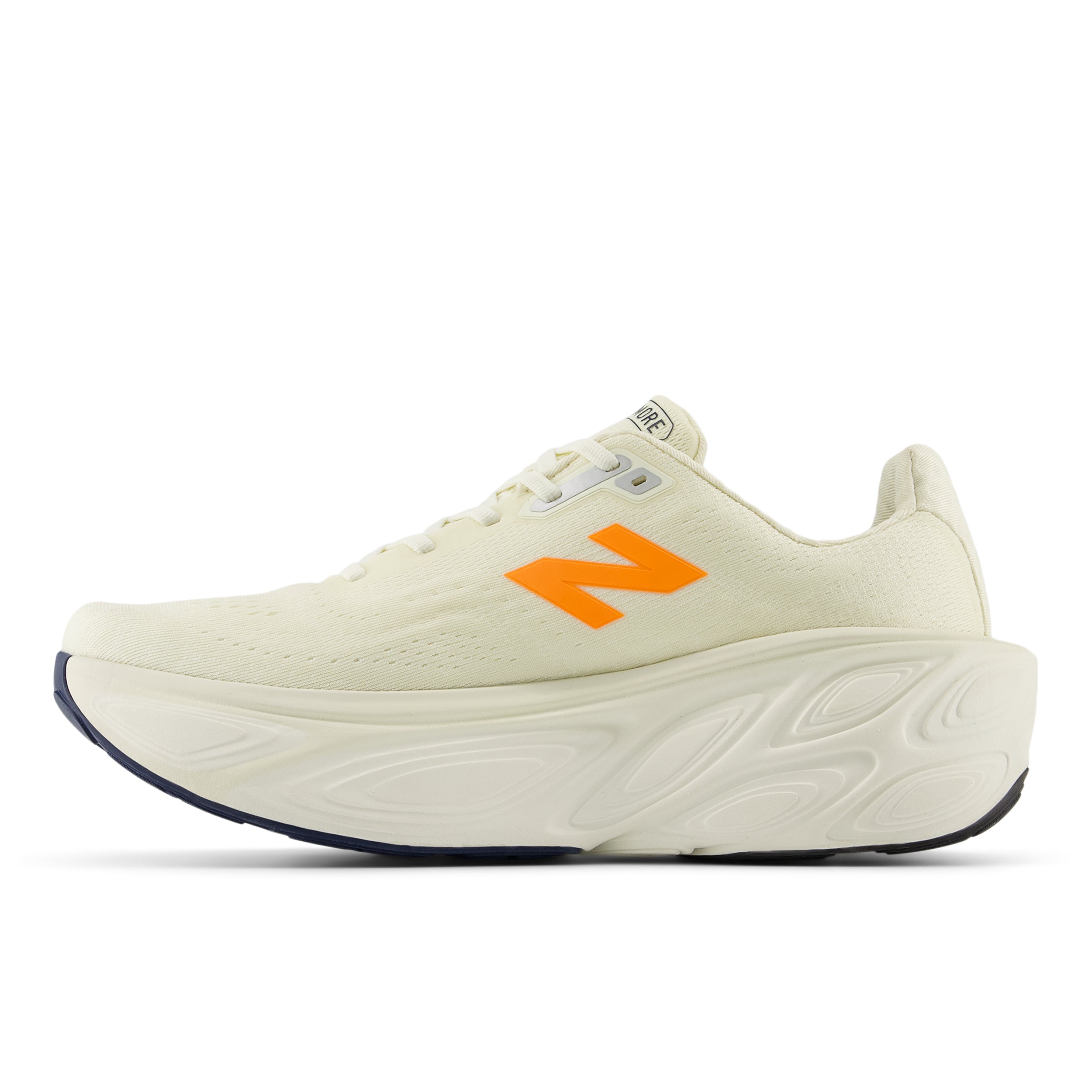 New Balance Men's Fresh Foam X More v5 Running Shoes - CF Angora/Sea Salt/Hot Mango/Navy Blue | Cushioned Road Running & Gym Training Shoes for Men
