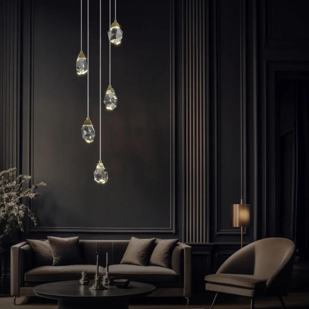 Elegant Water Drop Glass Gold Pendant Light - Modern Crystal Chandelier for Dining Room, Bedroom & Living Room Decor