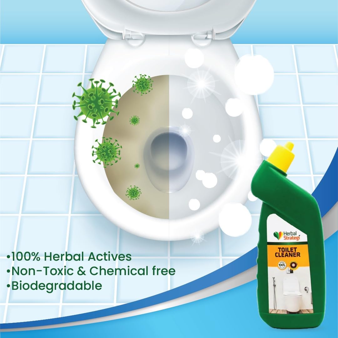 Herbal Strategi Just Mop Herbal Toilet Cleaner Liquid - 500ml Lemon Oil Formula | Natural Bathroom Cleaner for Stains & Odor Removal | Perfect for Homes, Hotels & Restrooms