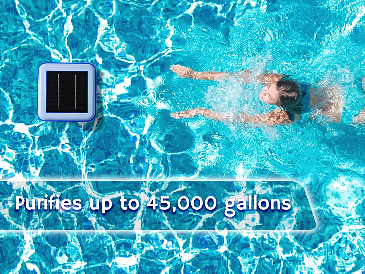 Airthereal C9 Square Solar Pool Ionizer - Chlorine-Free Water Purifier for Crystal Clear Pools, Reduces Chlorine Use by 85%, Purifies Up to 45,000 Gallons | Perfect for Inground & Above Ground Pools, Spas, and Hot Tubs [1-Pack]
