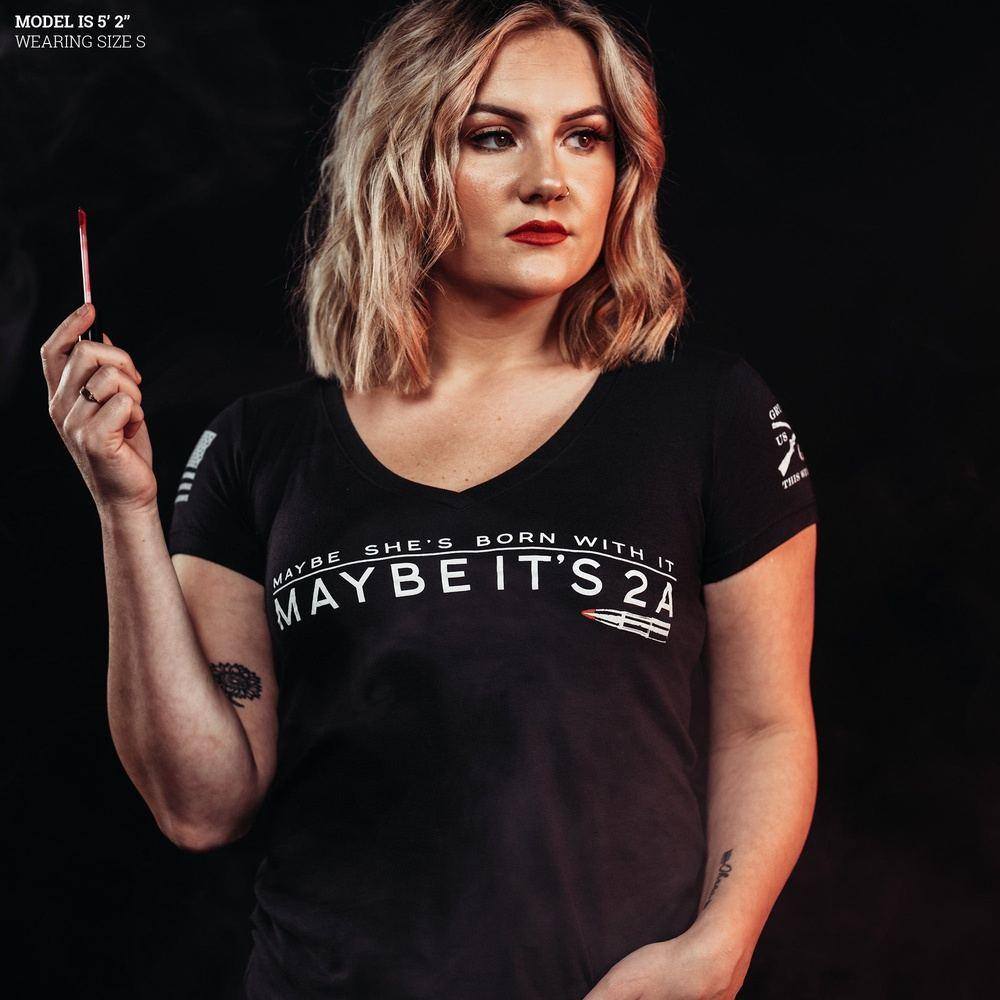 Women's Maybe It 2A V-Neck T-Shirt in Black - Soft Casual Tee for Everyday Wear & Layering