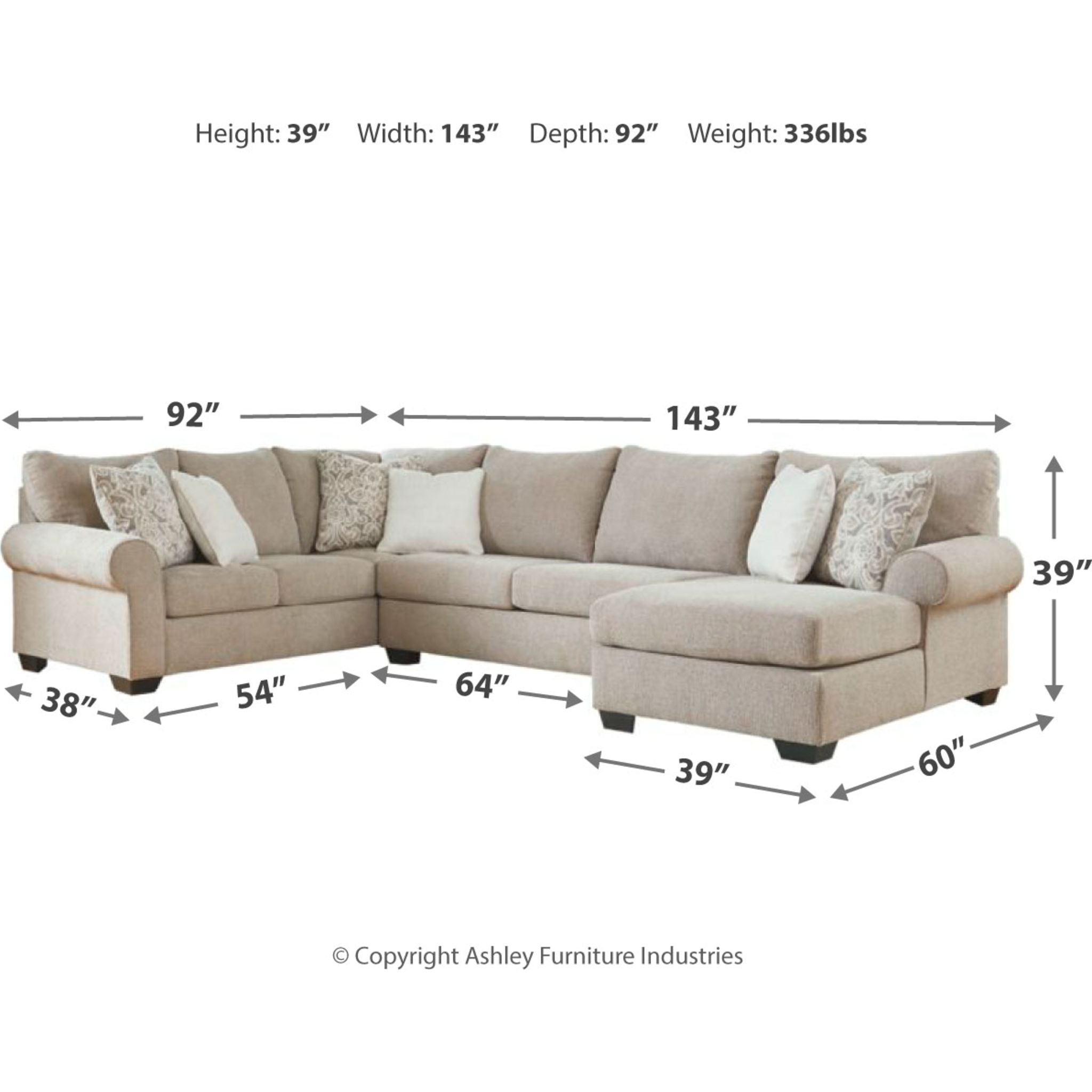 Baranello 3-Piece Sectional Sofa Set - Modern L-Shaped Couch with Chaise Lounge for Living Room, Family Room & Apartment | Comfortable Fabric Upholstery & Sturdy Frame