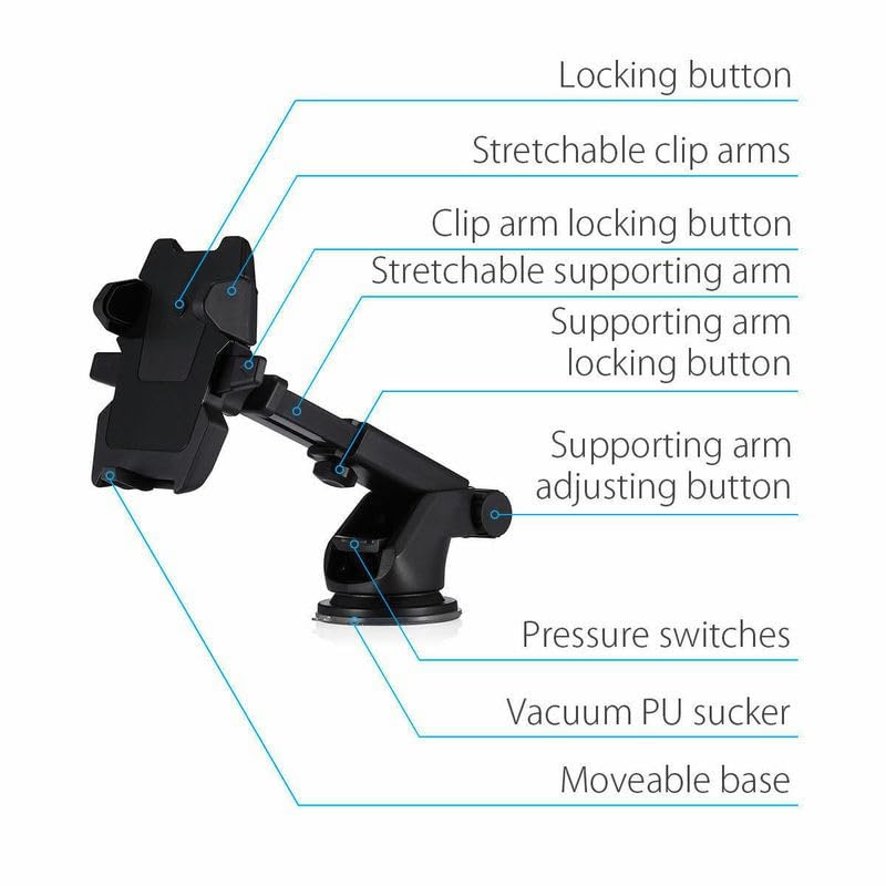 360° Universal Suction Cup Car Phone Holder - Windshield & Dashboard Mount for iPhone, Android Smartphones - Perfect for GPS Navigation, Hands-Free Driving & Road Trips