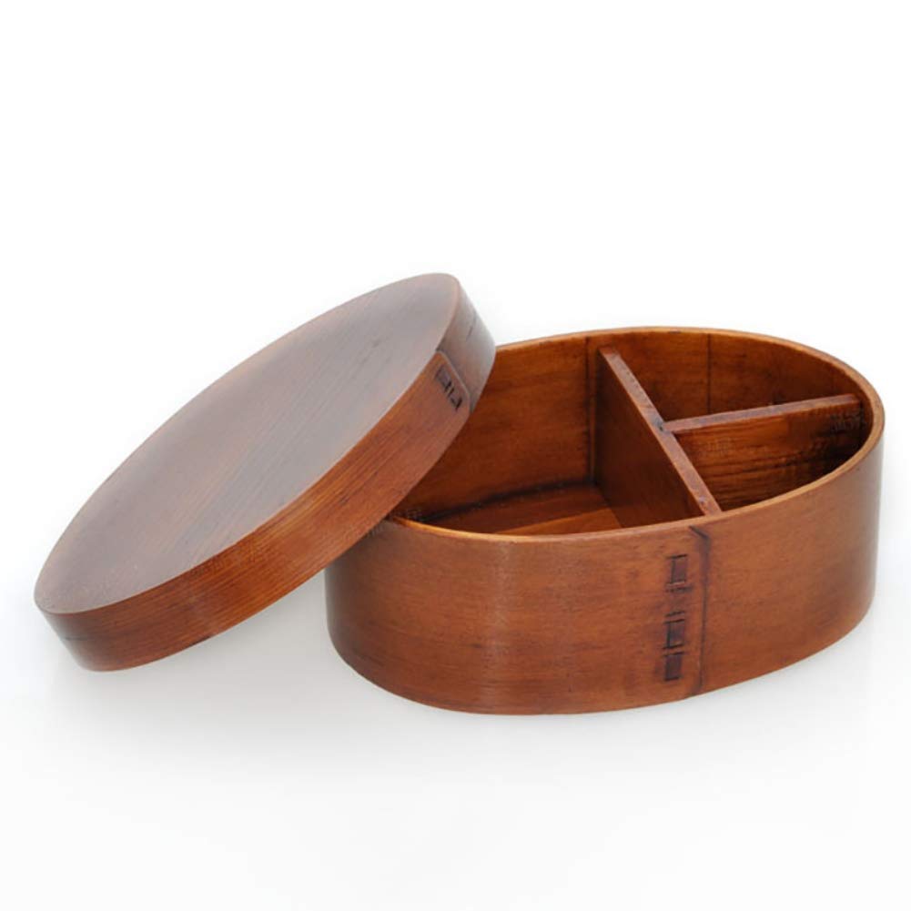 Ochine Japanese Bento Box - Handmade Natural Wooden Lunch Box for Kids & Adults | 3-Compartment Sushi Box, Food Container & Tableware Bowl | Perfect for School, Office & Picnic