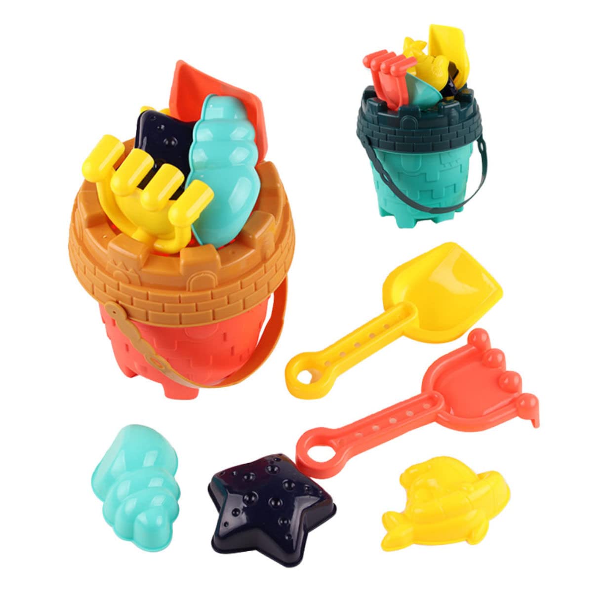 SECFOU 12-Piece Kids Beach Toy Set - 2 Pails, Scoops, Mini Rakes for Outdoor Sand Play | Colorful Toddler Toys for Seaside, Backyard & Playground Fun