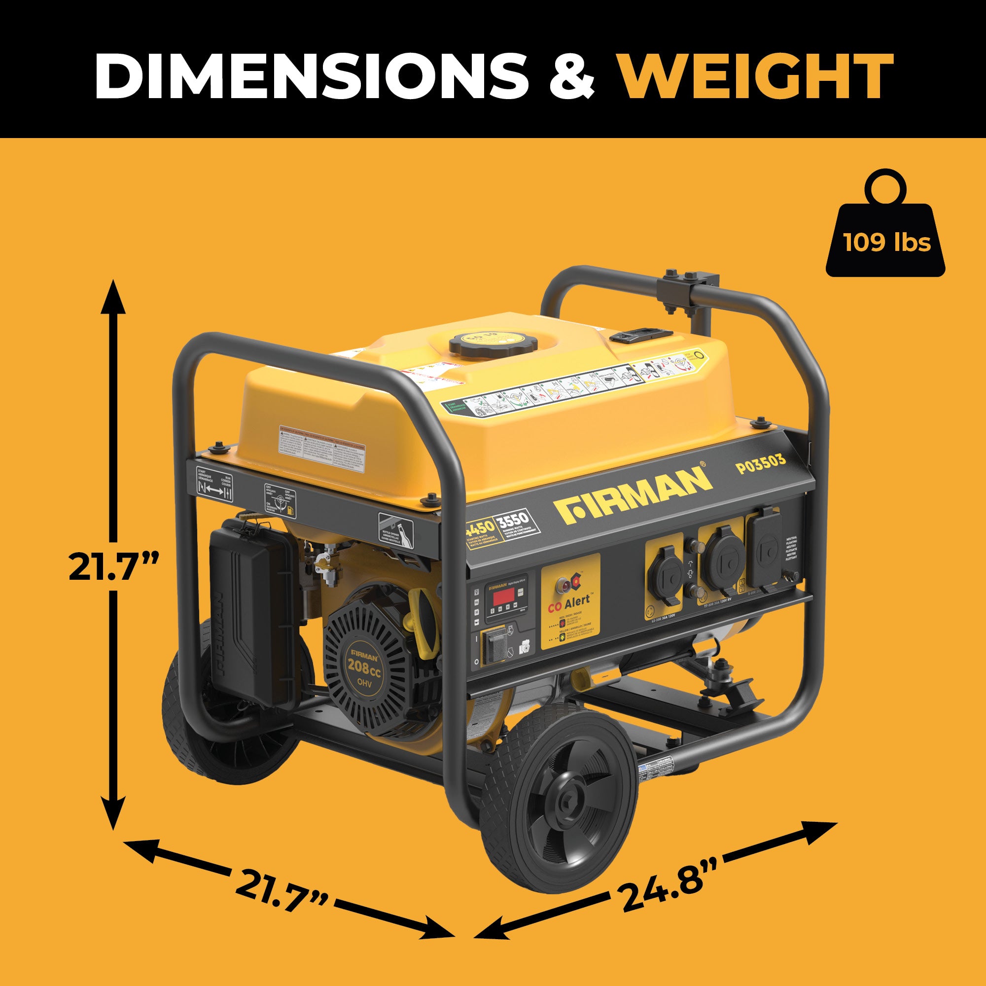 4450W Portable Gas Generator with Recoil Start & CO Alert - 120V Power for Camping, Emergencies & Outdoor Activities