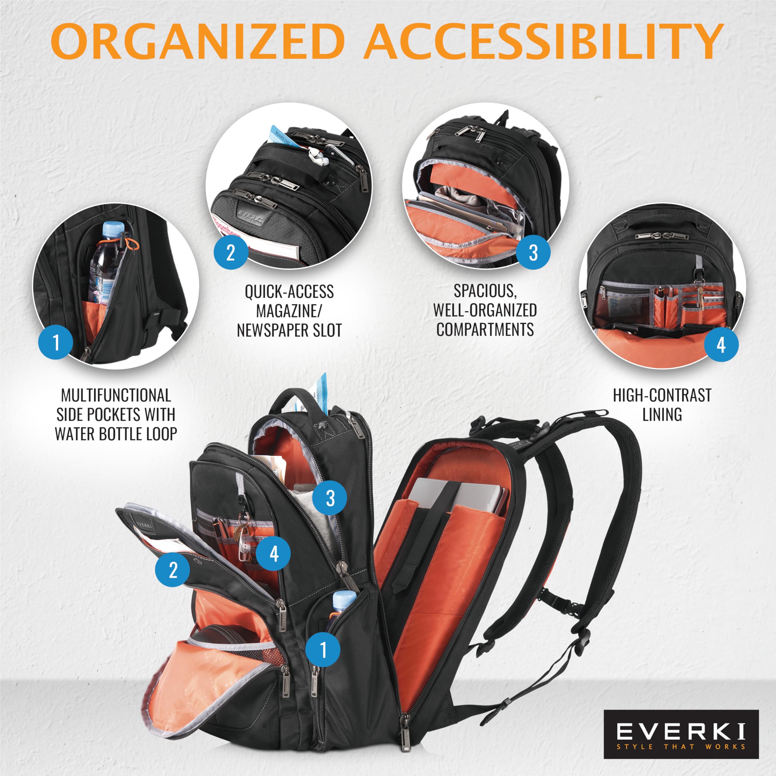 EVERKI Atlas Business Laptop Backpack for Men & Women - 32L Spacious Travel-Friendly Work Backpack with Adjustable 13