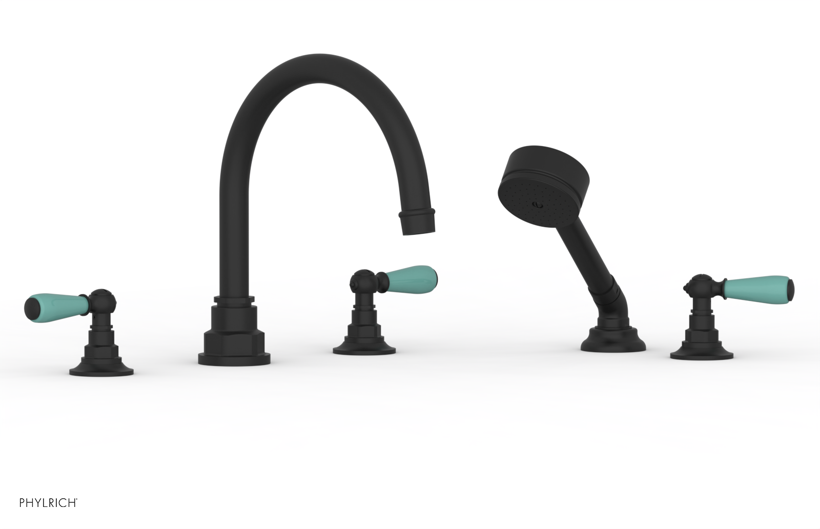 Jamestown Freestanding Deck Tub Set with Hand Shower - Modern Lever Handles & Turquoise Accents - 165