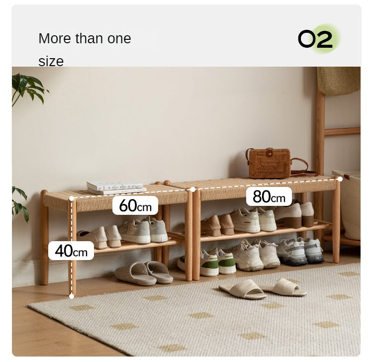 Oak Solid Wood Modern Rope Shoe Bench - Entryway Storage Organizer for Shoes & Boots | Perfect for Mudrooms, Hallways & Bedroom Décor