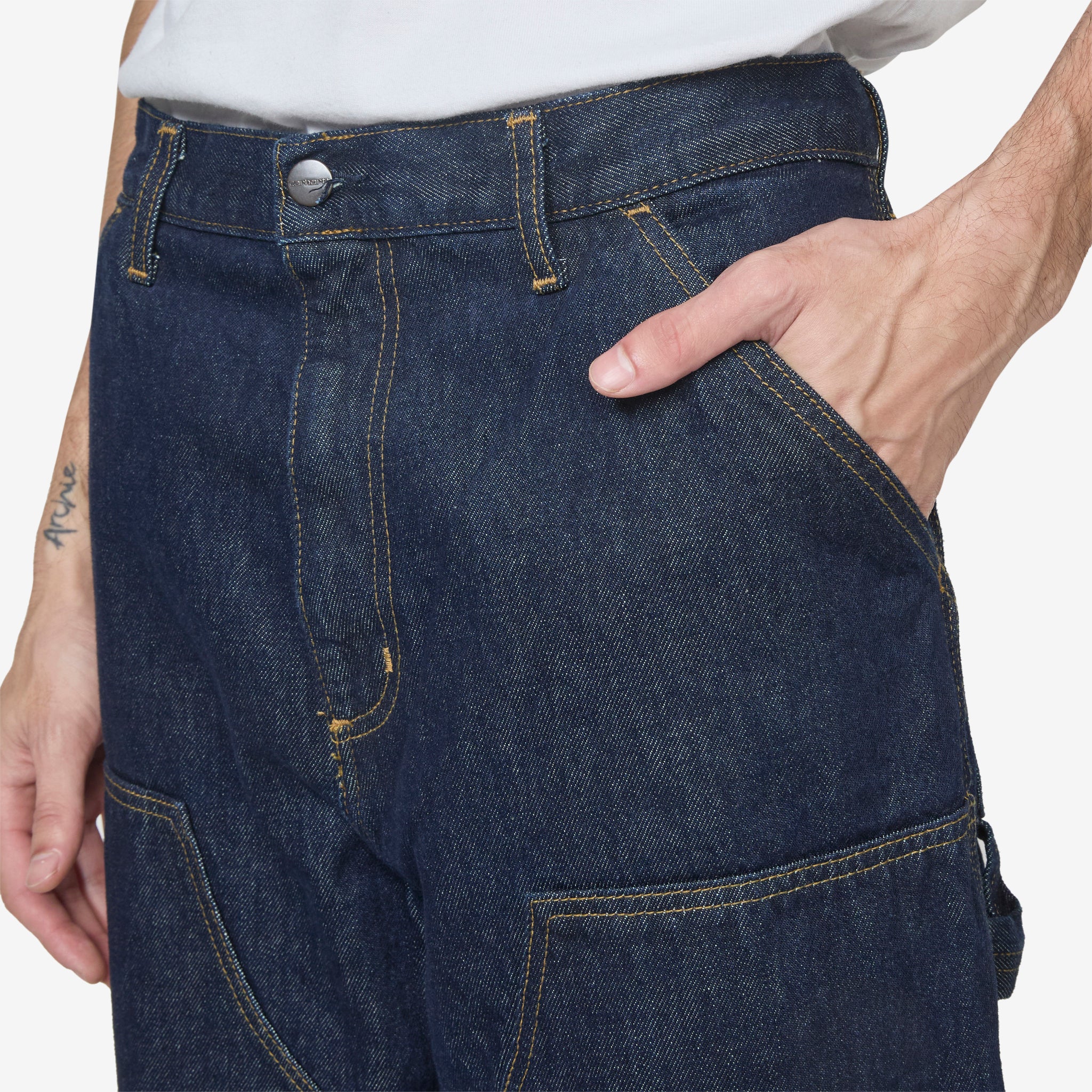 Double Knee Work Pants - Blue Rinsed Denim for Men | Durable Workwear for Construction, Carpentry & Outdoor Jobs