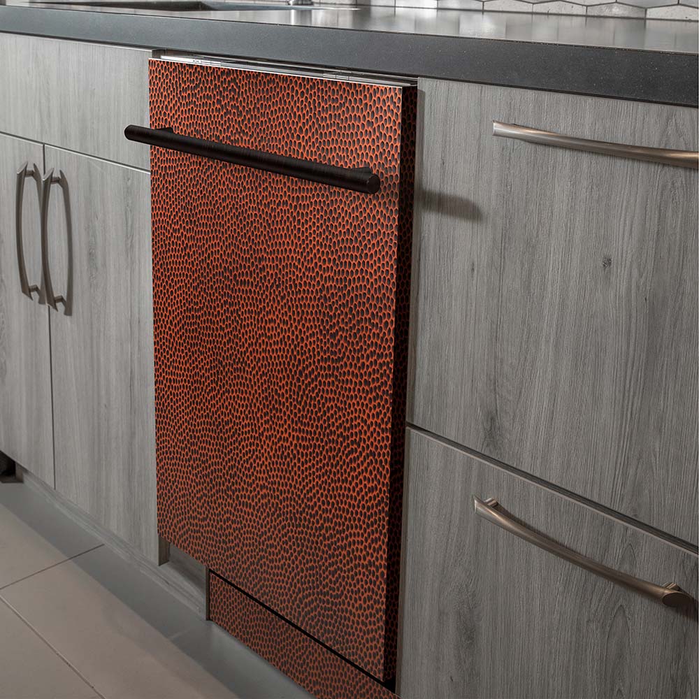 ZLINE 24 Inch Top Control Dishwasher with Hand Hammered Copper Panel - Modern Style Handle, 52dBa Ultra Quiet (Model DW HH 24) - Perfect for Kitchens with Stainless Steel Appliances & Farmhouse Decor