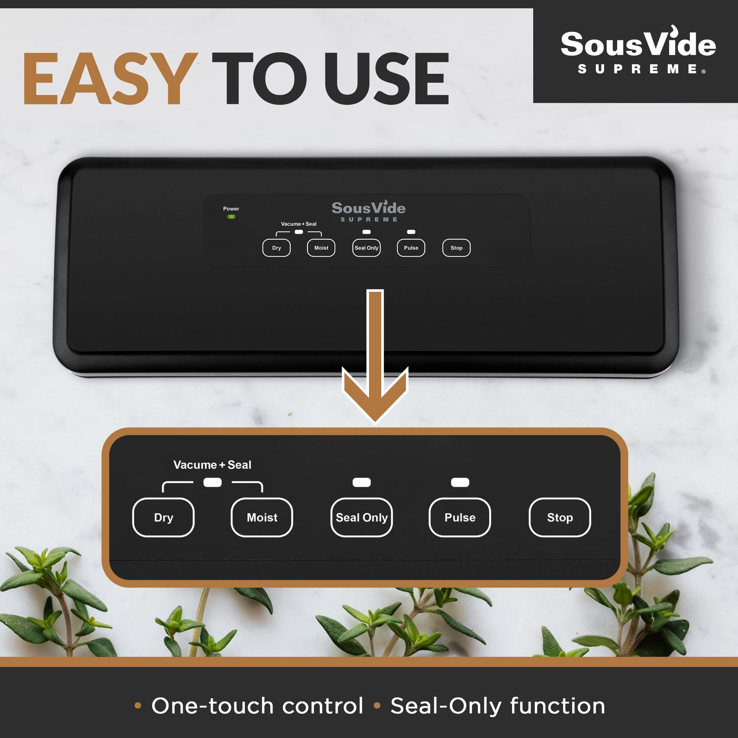 Sous Vide Supreme VS007 Vacuum Sealer Machine - Professional Food Preserver for Dry & Moist Foods - Seal Only Function & Custom Bag Sizing - Perfect for Sous Vide Cooking, Meal Prep & Food Storage (Bags Not Included) - Ideal for Home Kitchens, Restaurants & Camping Trips
