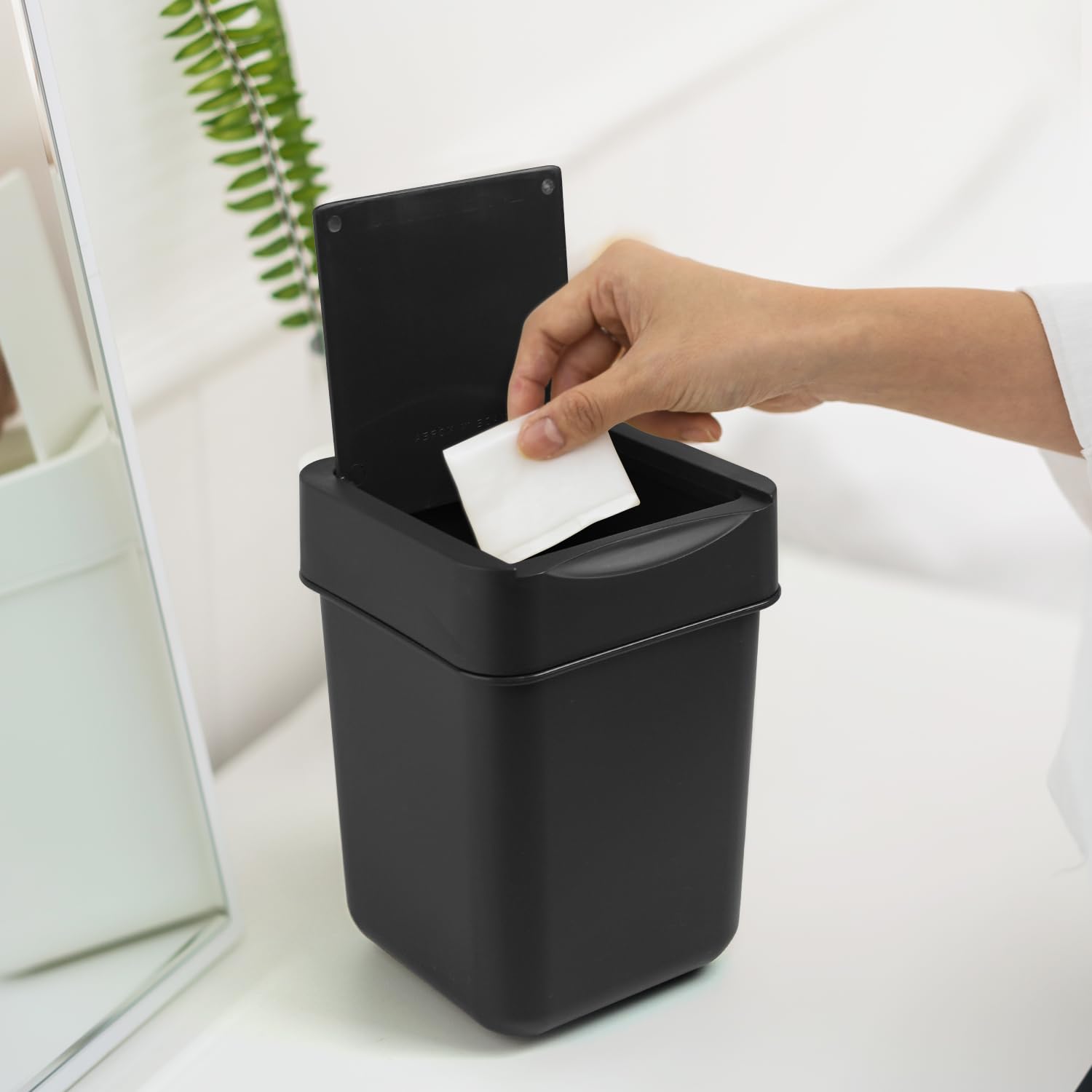 Carrotez 2 Liter Mini Trash Can - Small Wastebasket for Coffee Bar, Vanity, Desk & Countertop | Compact Garbage Bin for Office, Bathroom & Kitchen - Black