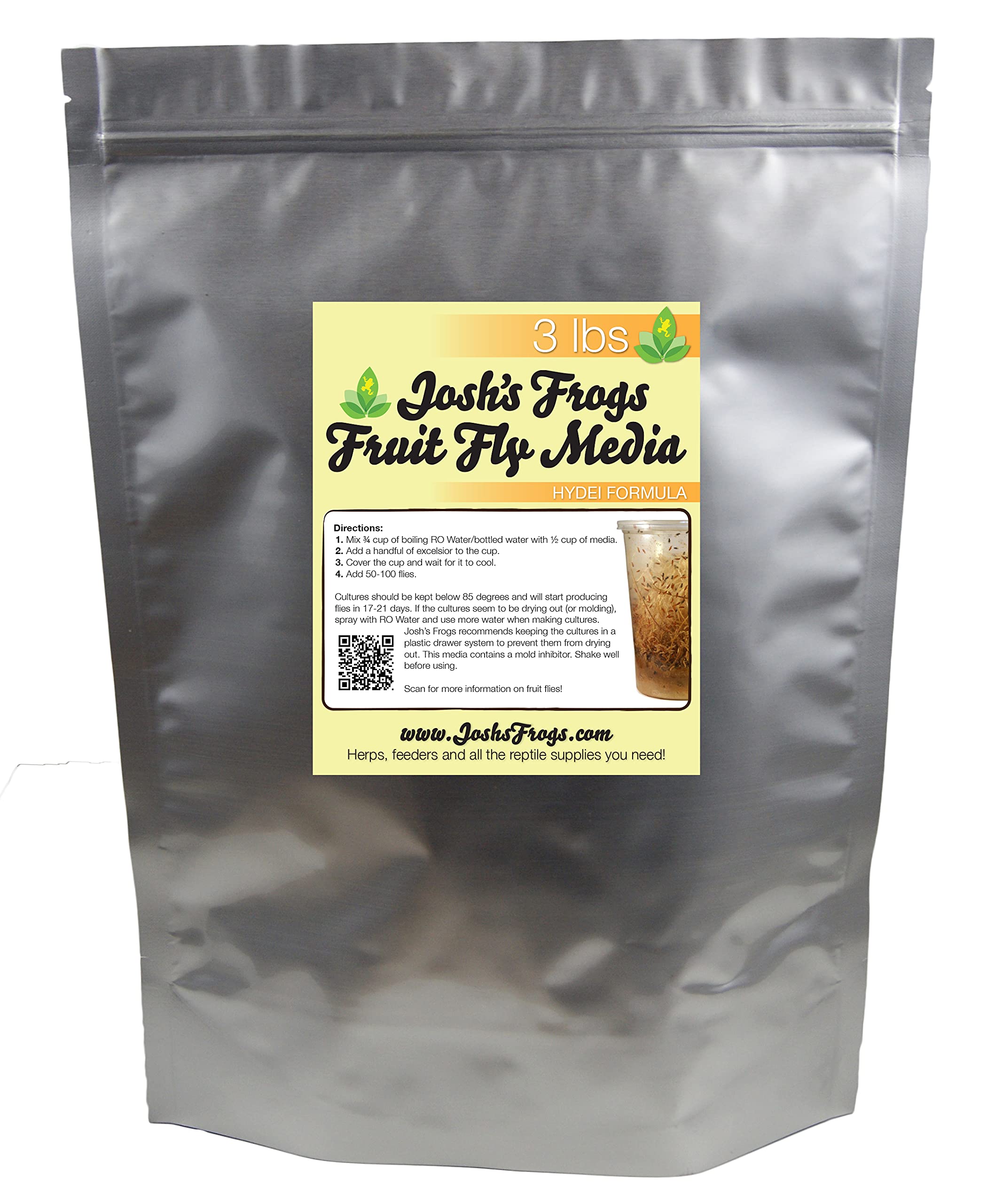 Josh's Frogs Premium HYDEI Fruit Fly Food Media - 3 lbs (2.7 Quarts) for 20 Fruit Fly Cultures | Ideal for Reptile & Amphibian Feeders, Pet Frog Food, and Science Lab Experiments