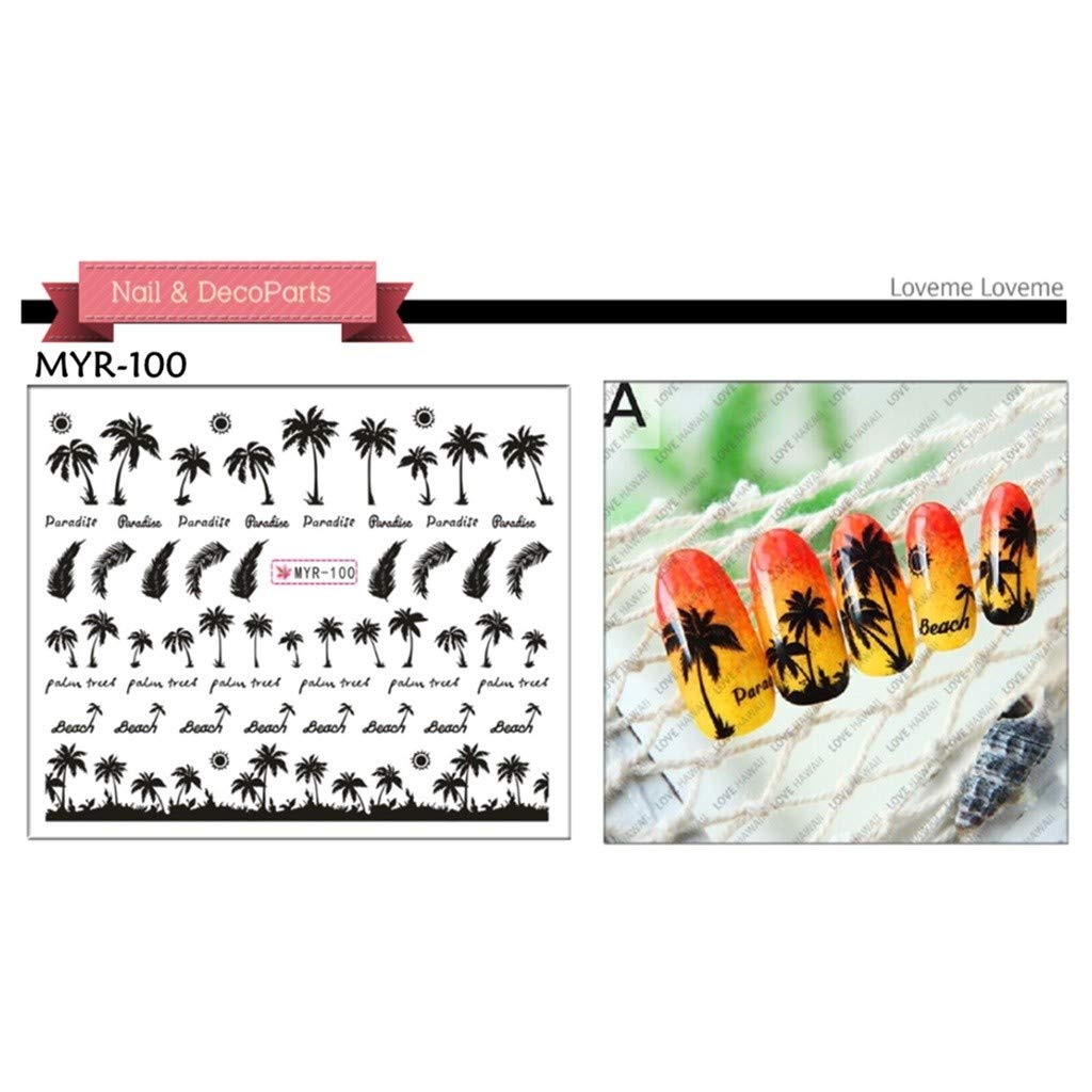 Hawaiian Nail Stickers - 2 Sheets Summer Beach Nail Decals with Black Coconut Tree Design for Nail Art & Manicure | Perfect for Vacation, Pool Parties & Tropical Nail Designs