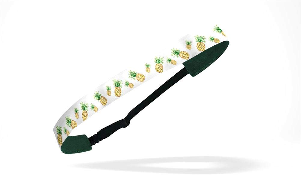 RAVEbandz Adjustable Elastic Headbands for Women - Non-Slip Velvet Lined 1 Inch Wide Hair Bands - Fashion Accessories & Workout Headbands (Exclusive Pineapples White) - Perfect for Yoga, Running, Gym, Work and Everyday Style
