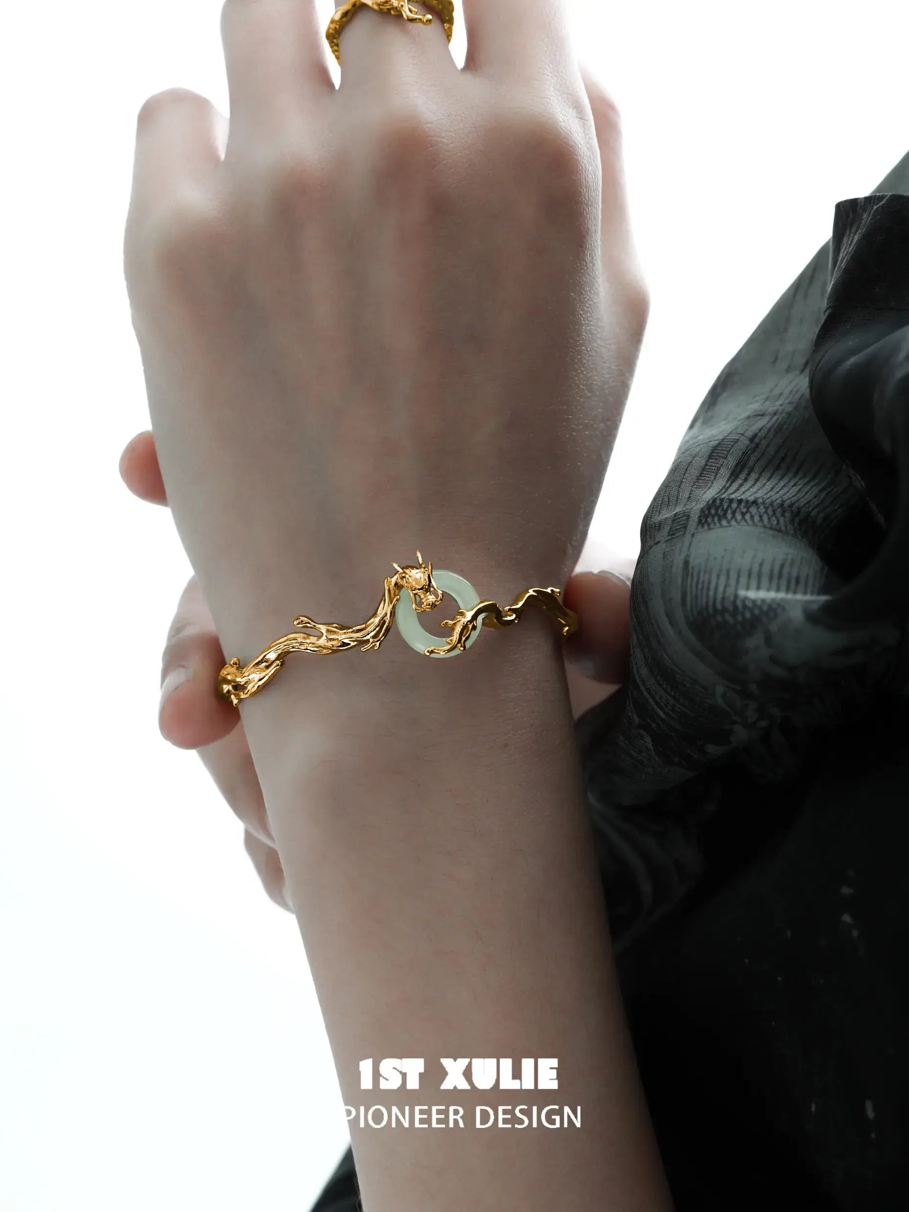 24K Gold Plated & 18K Platinum Plated Quartz Jade Open-End Bracelet for Women - Elegant Adjustable Bangle for Parties, Weddings & Special Occasions