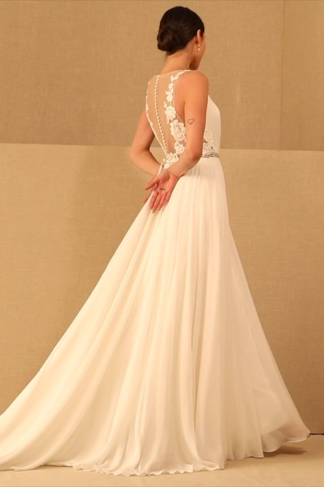 Jenny Yoo Elinor Wedding Gown - Elegant A-Line Bridal Dress with Lace Details | Perfect for Beach, Church & Formal Weddings