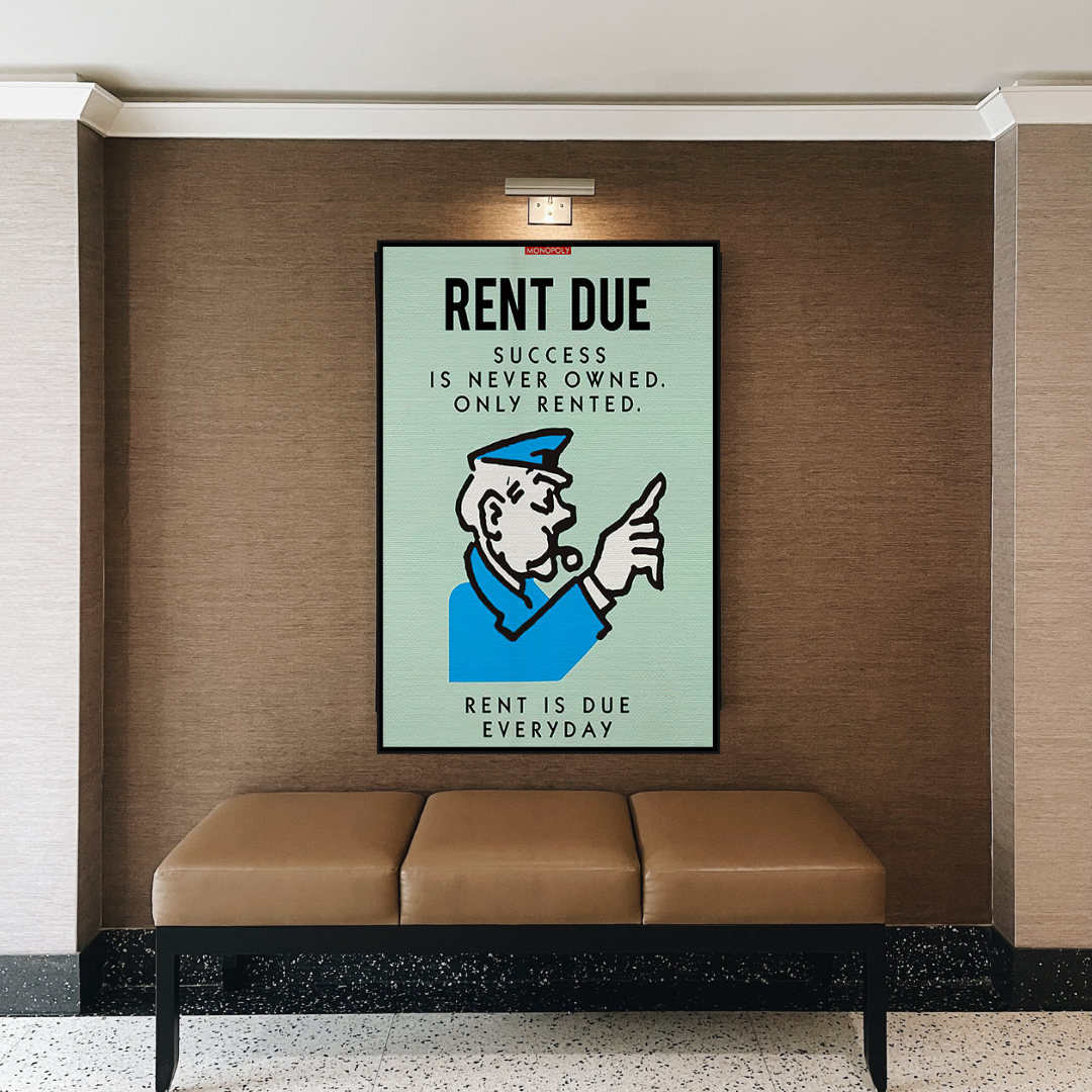 Alec Monopoly Rent Due Playing Card Canvas Wall Art - Pop Culture Home Decor for Living Room, Bedroom & Office