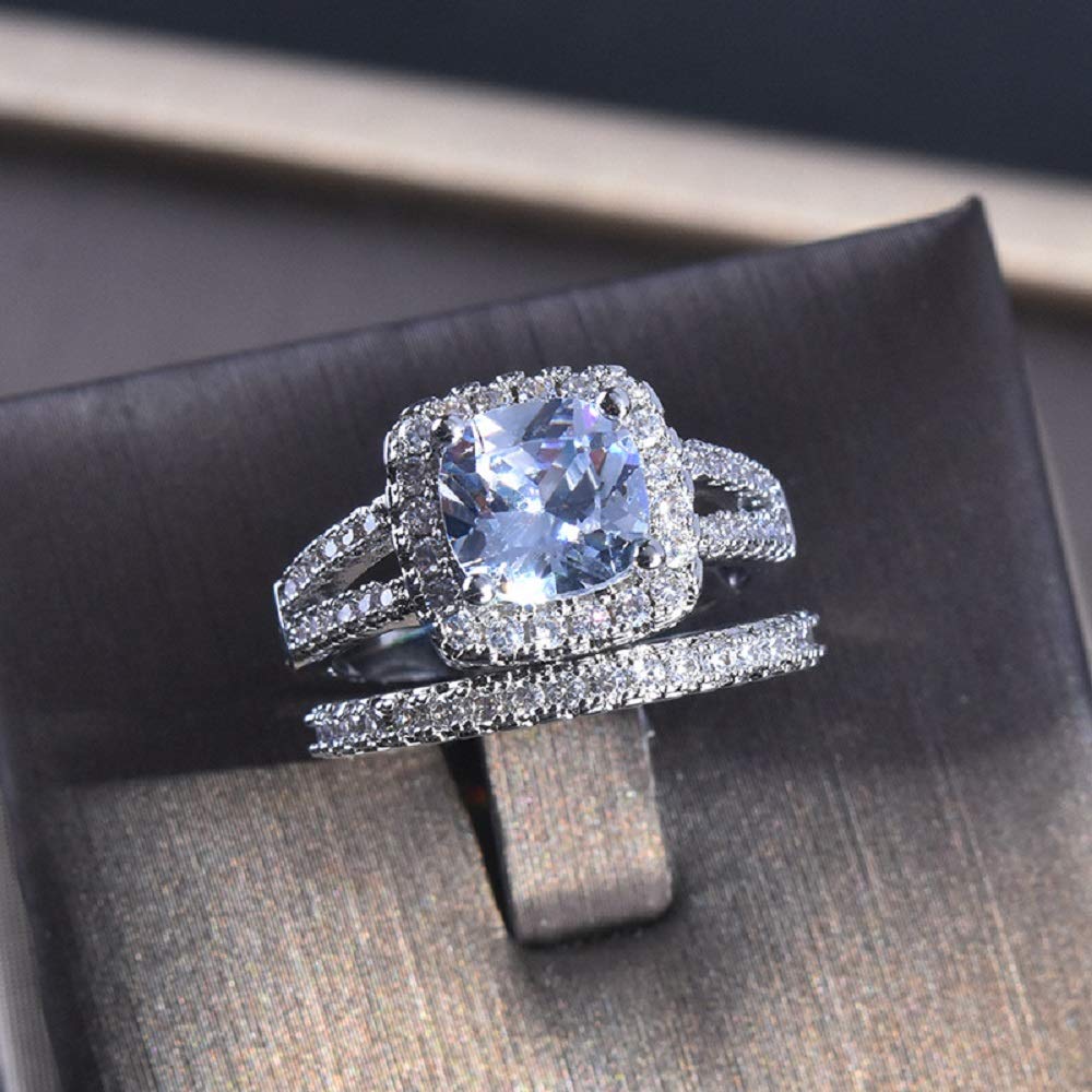 925 Sterling Silver Sparkling Full Diamond Ring - Round Cut Cubic Zirconia Engagement Ring Set for Women | Multi Row Eternity Wedding Band | Perfect for Cocktail Parties, Proposals, Anniversaries & Special Occasions