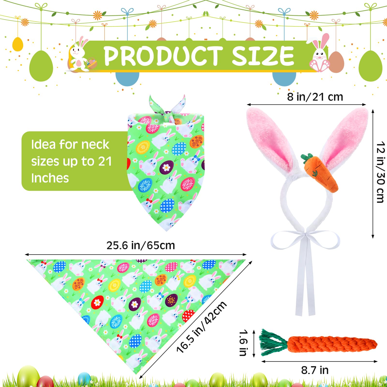 12 Pcs Dog Easter Costume Set - LED Bunny Ears Headband, Easter Bandanas & Chew Toys for Small Medium Dogs | Fun Easter Party Outfits & Gifts for Puppies | Perfect for Easter Photos, Pet Parades & Holiday Celebrations