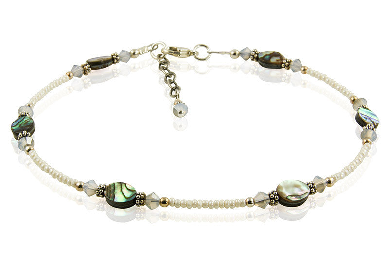 Gray Opal Green Abalone Shell Anklet - Handmade Boho Beach Ankle Bracelet for Women | Perfect for Summer Vacations, Beach Weddings & Festival Accessories
