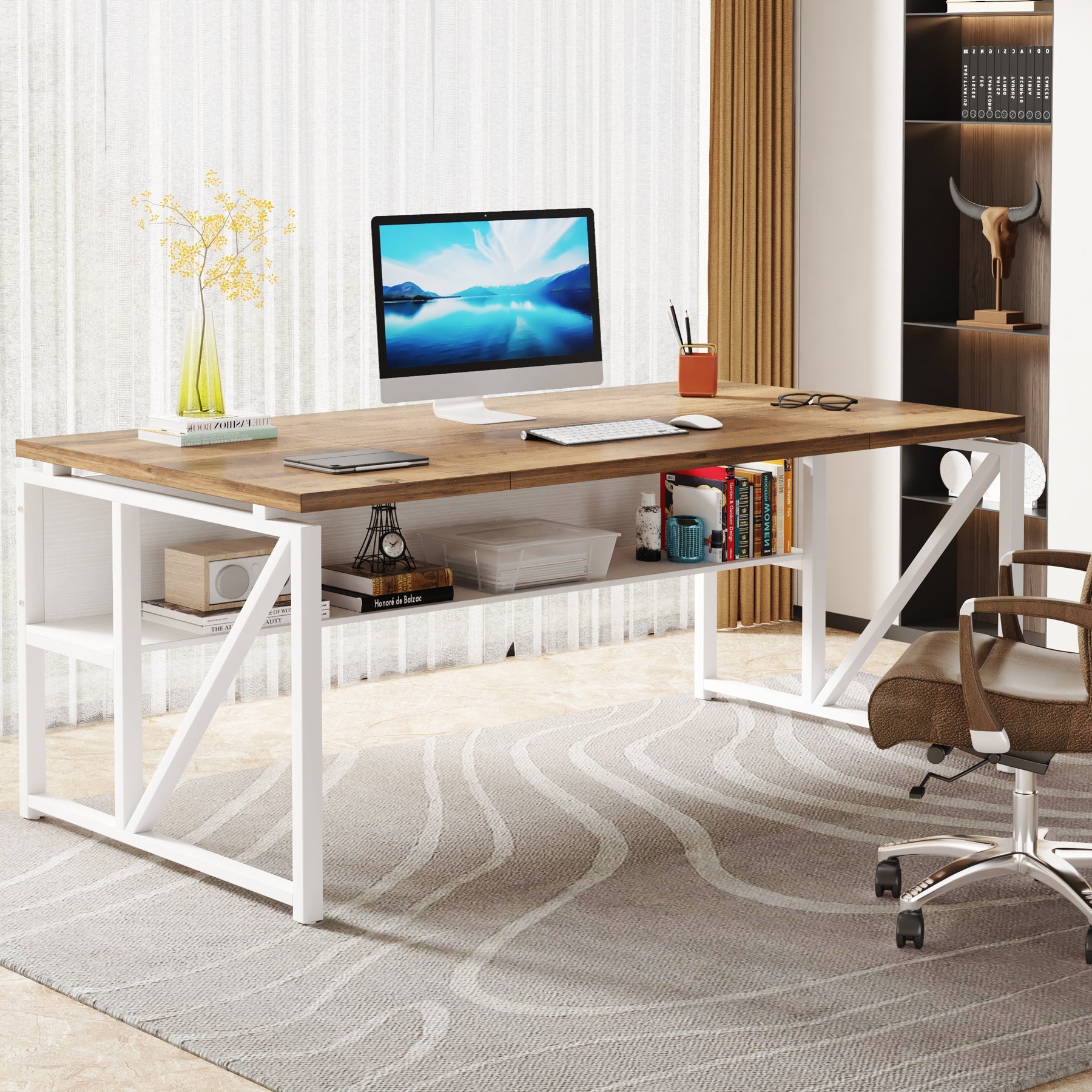 55/63 Inch Computer Desk with Storage Shelf - Sturdy Writing Table for Home Office, Gaming & Study - Perfect for Small Spaces & Workspaces