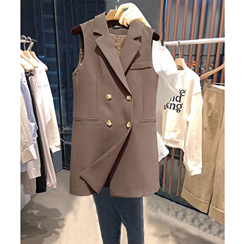 Women's Double Breasted Sleeveless Blazer Vest - Mid-Length Loose Waistcoat for Spring & Autumn | Korean Style Fashion | Perfect for Office Wear, Casual Outfits and Layering