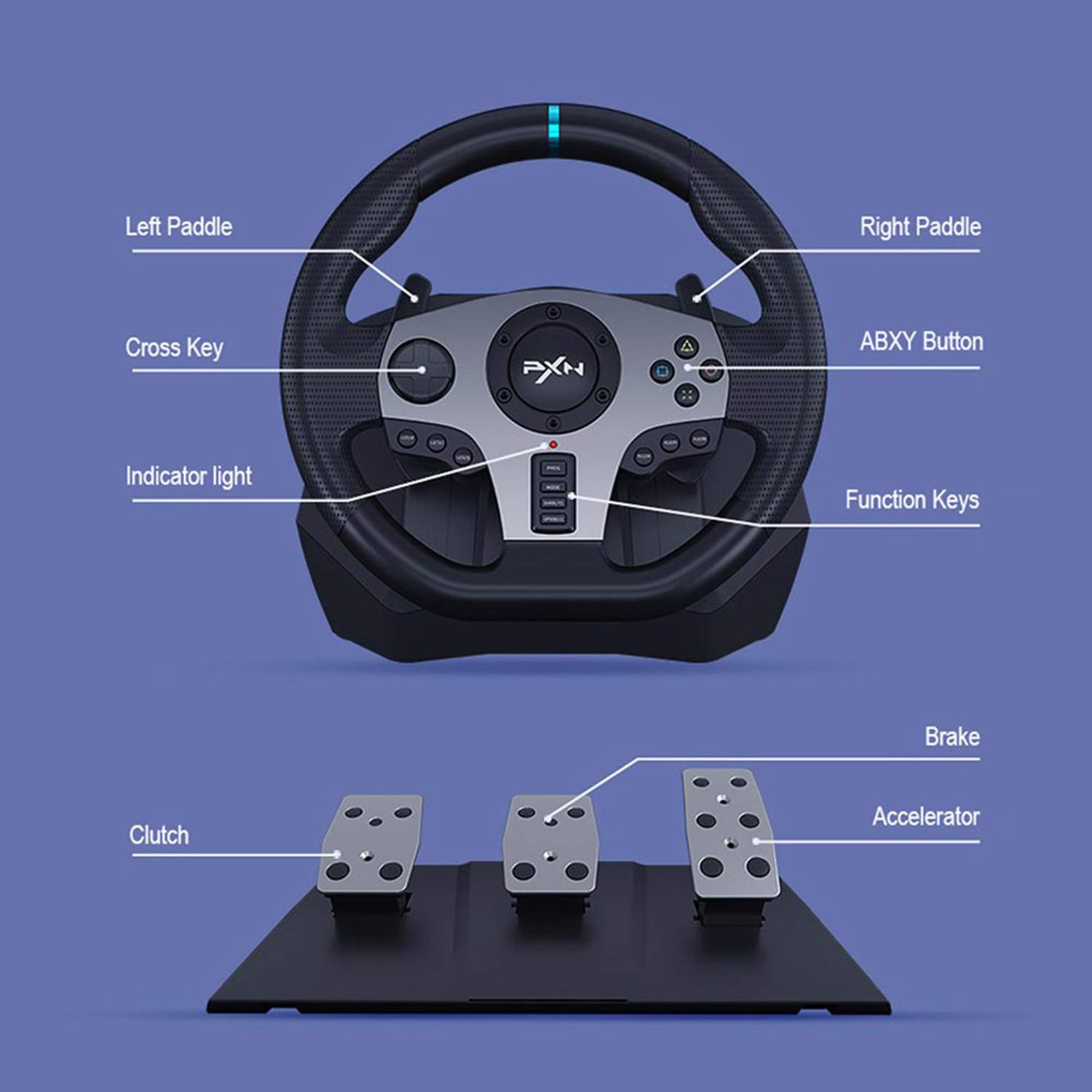 PXN V9 Gaming Steering Wheel with Pedals & Shifter - 270°/900° Dual-Motor Force Feedback Racing Wheel for PC, PS4, PS3, Xbox One, Xbox Series X/S & Nintendo Switch - Perfect for Simulation Racing & Gaming Enthusiasts