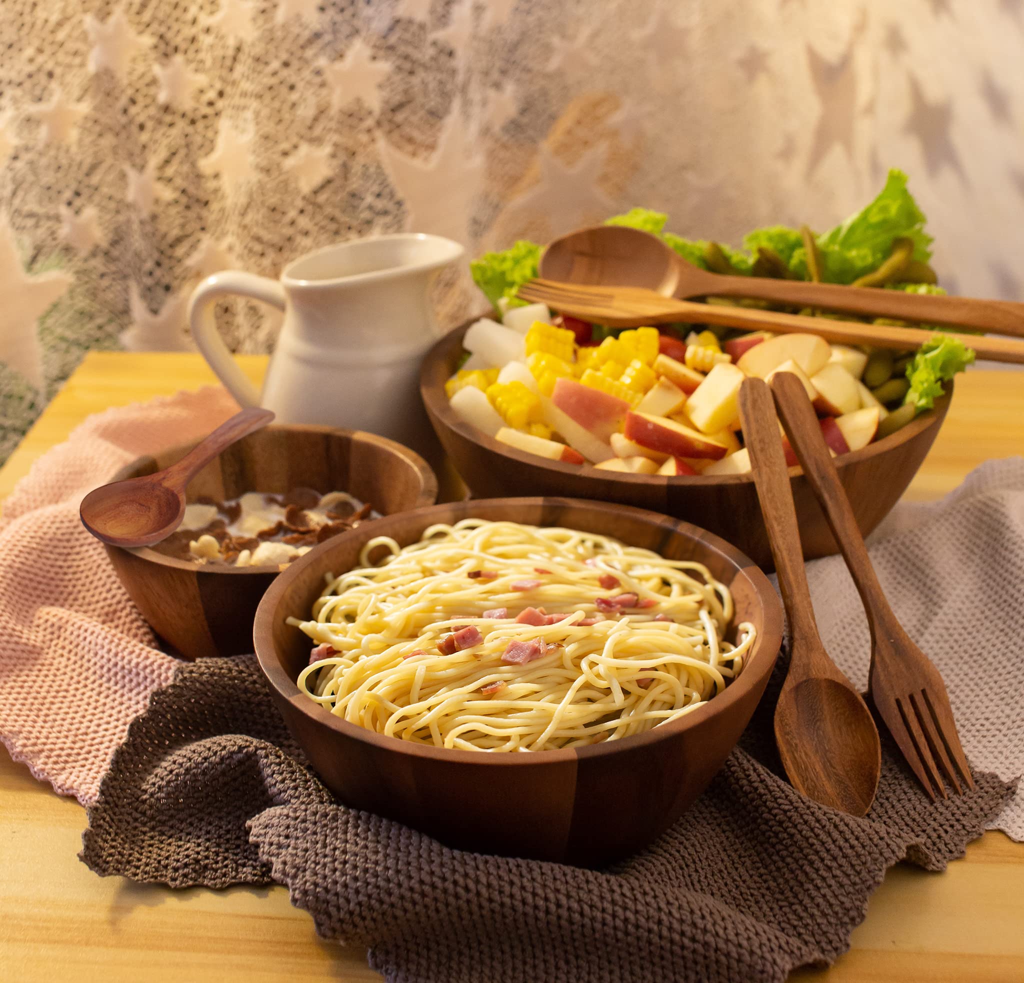 Premium Acacia Wood Nesting Bowl Set - 3 Sizes (9.5