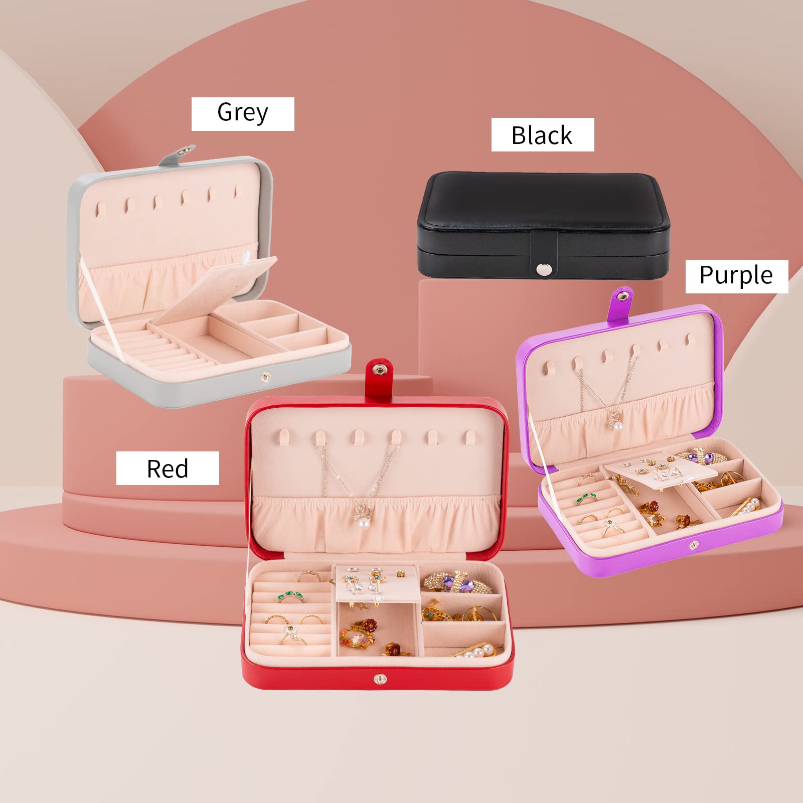 Smileshe Jewelry Box for Women & Girls - PU Leather Travel Jewelry Organizer Case with Portable Display Storage for Rings, Earrings, Necklaces & Bracelets - Perfect for Travel, Home & Gift Giving