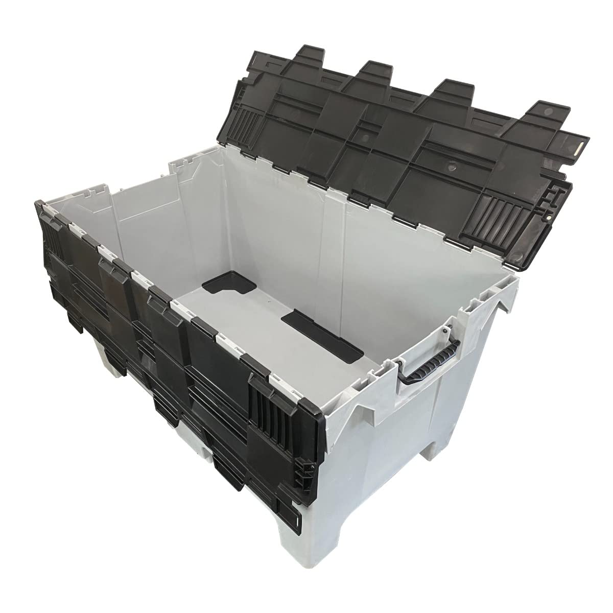 Heavy Duty Plastic Storage Tote Crate - Half Pallet Size, Durable Grey Stackable Bins for Warehouse, Home & Office Organization - Perfect for Moving, Shipping & Industrial Use