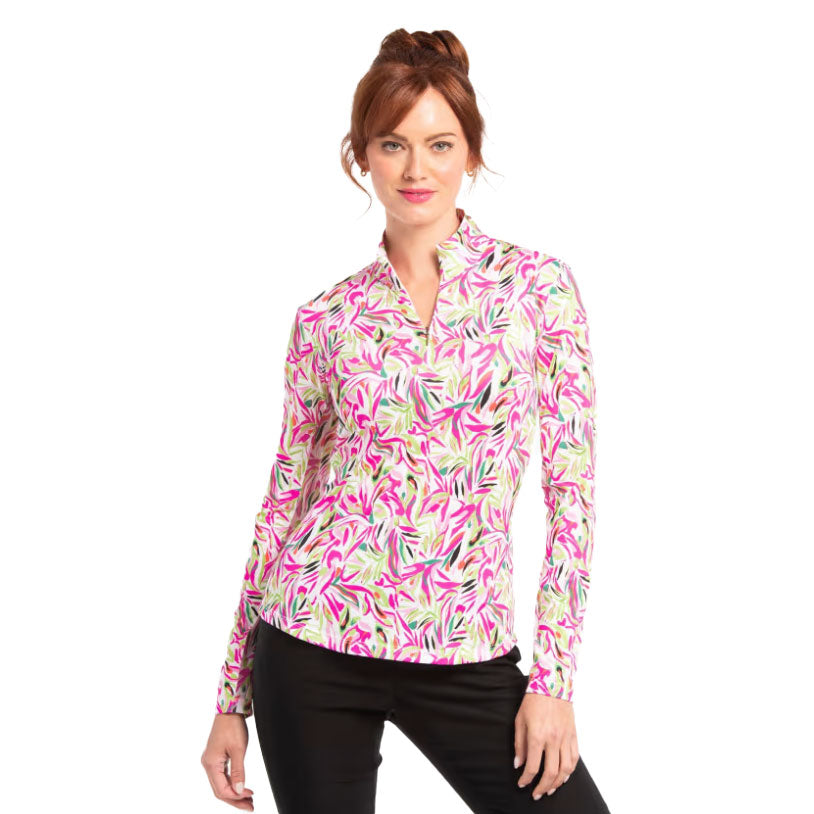 EP New York Tropical Print Women's Zip-Up Golf Pullover - Lightweight & Breathable for Outdoor Sports & Casual Wear