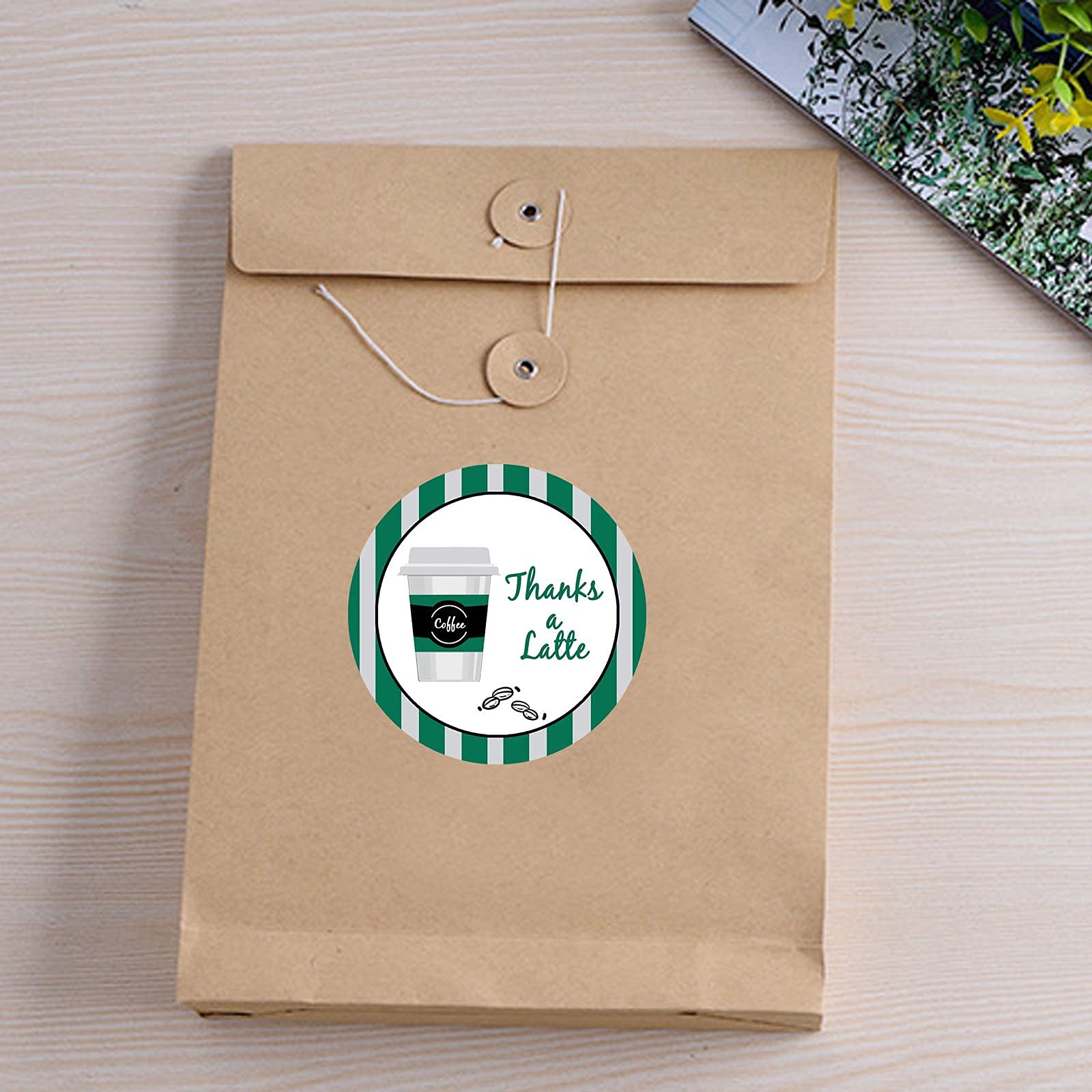 Thanks A Latte Stickers 1.5 Inch - 500 Pcs Customer Appreciation Labels for Favors Bags, Envelope Seals & Goodie Bags - Perfect for Small Business & Cafe Use - Ideal for Thank You Gifts, Coffee Shop Rewards & Party Favors
