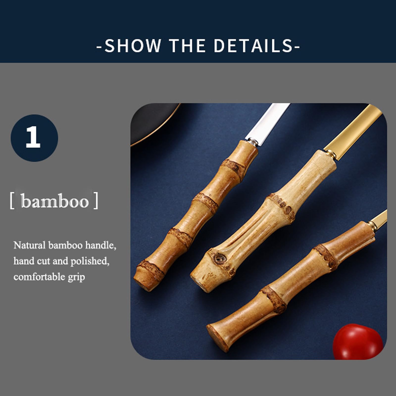 Eco-Friendly Bamboo Cutlery Set for 6 - Reusable Bamboo Forks & Spoons with Stainless Gold Tips, Sustainable Flatware Utensils for Adults | Perfect for Camping, Picnics & Zero-Waste Living (Yellow)