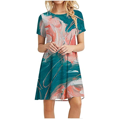 Ylioge Floral Summer Dress for Mom and Daughter - Short Sleeve Casual Swing Dress with Crewneck, Beach Midi Dress for Family Outings & Photo Shoots
