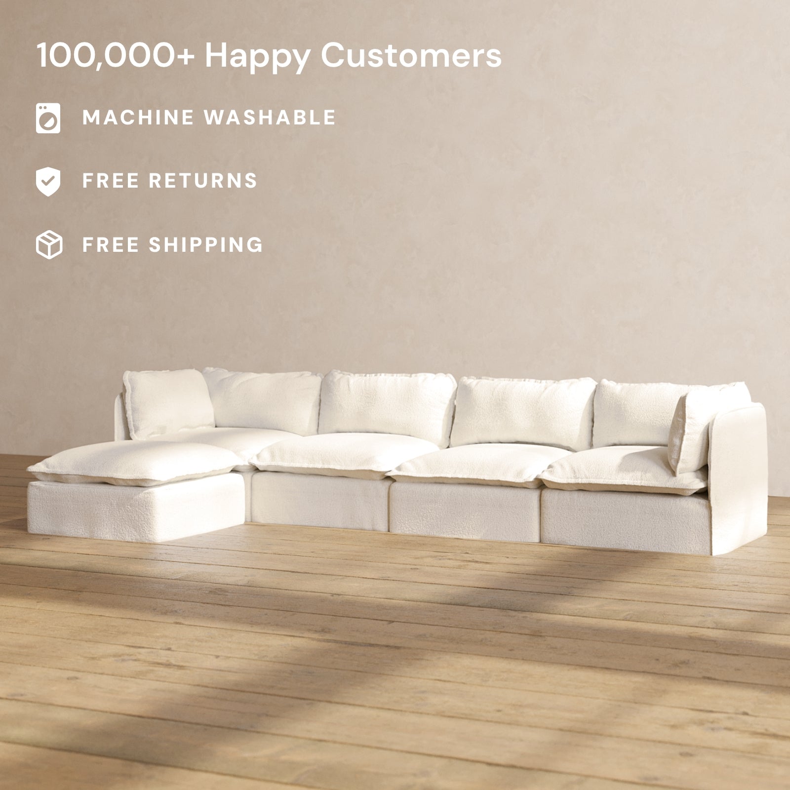 Luxury Modular Performance 4-Seater Sectional Sofa in Mousse | Premium Blend Fabric | Perfect for Living Room, Family Room & Home Theater