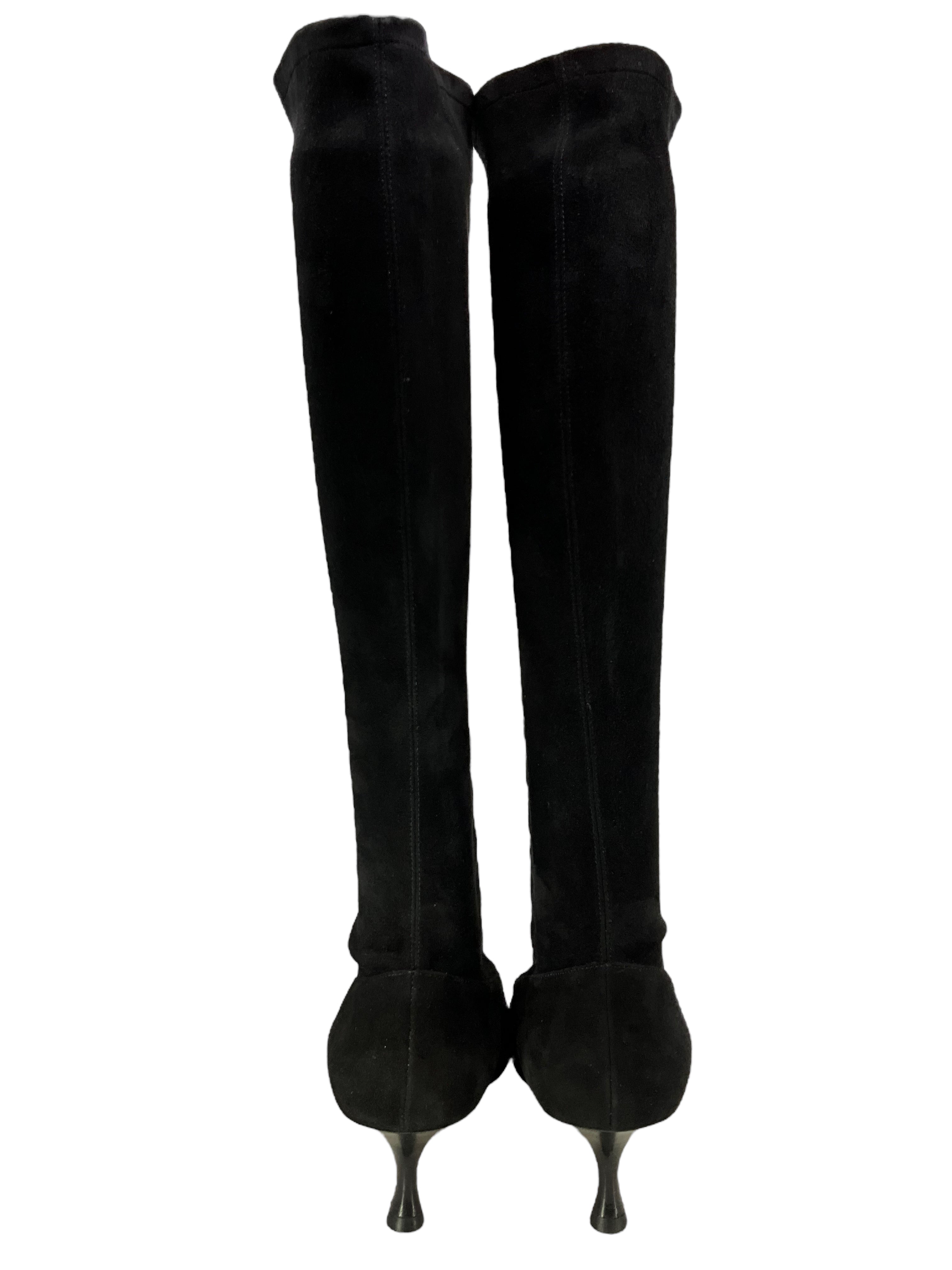 Manolo Blahnik Black Suede Knee High Pointed Toe Boots Women's Size 8.5 - Elegant Dress Boots for Evening Wear & Winter Fashion