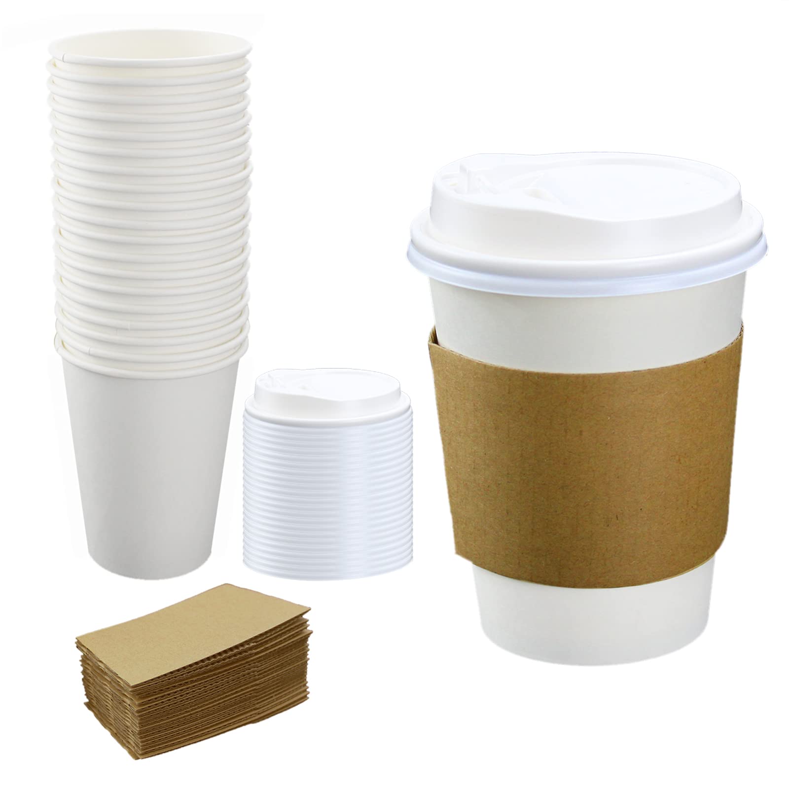 12 oz Disposable Coffee Cups with Lids - 20 Pack White Paper Cups for Hot & Cold Beverages - Perfect for Coffee, Tea, Water, Office, Cafes & Parties